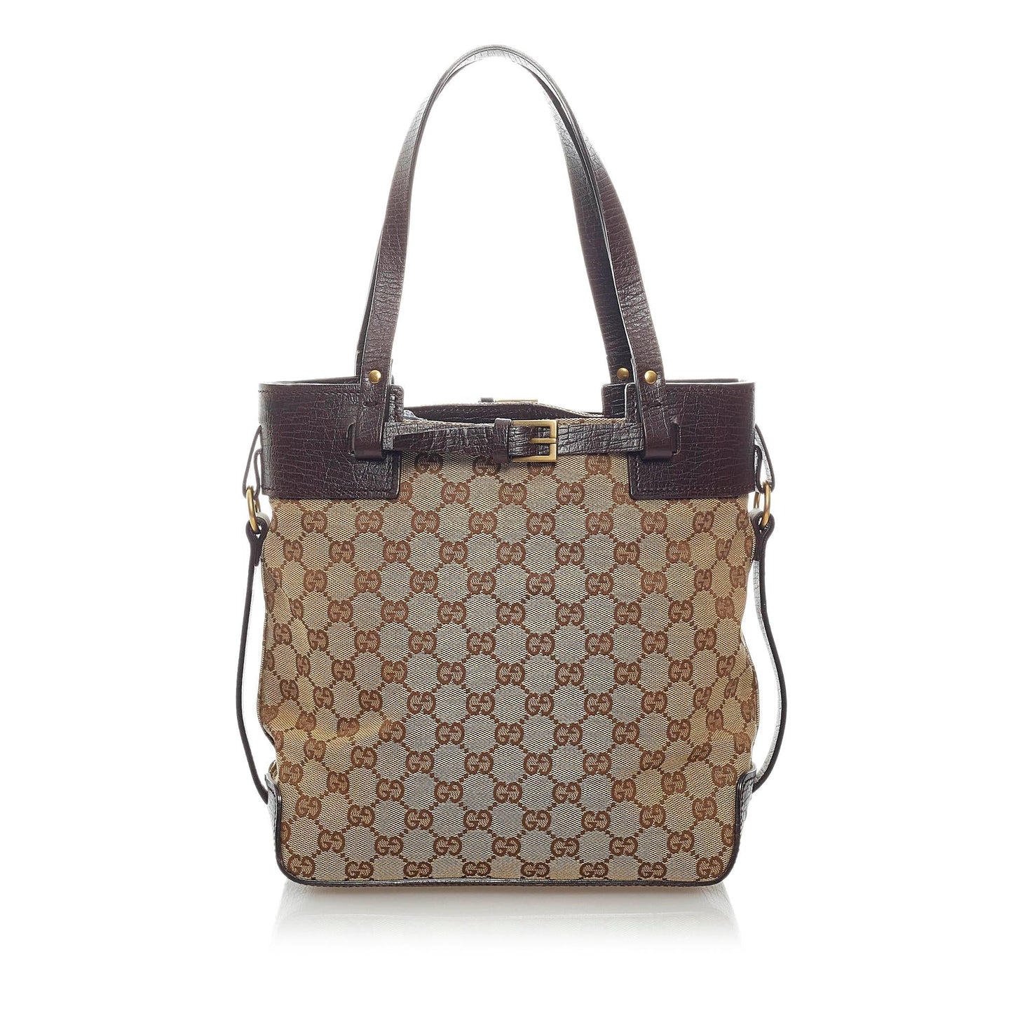 Gucci GG SHG Canvas Calf Brown Satchel Bag 3