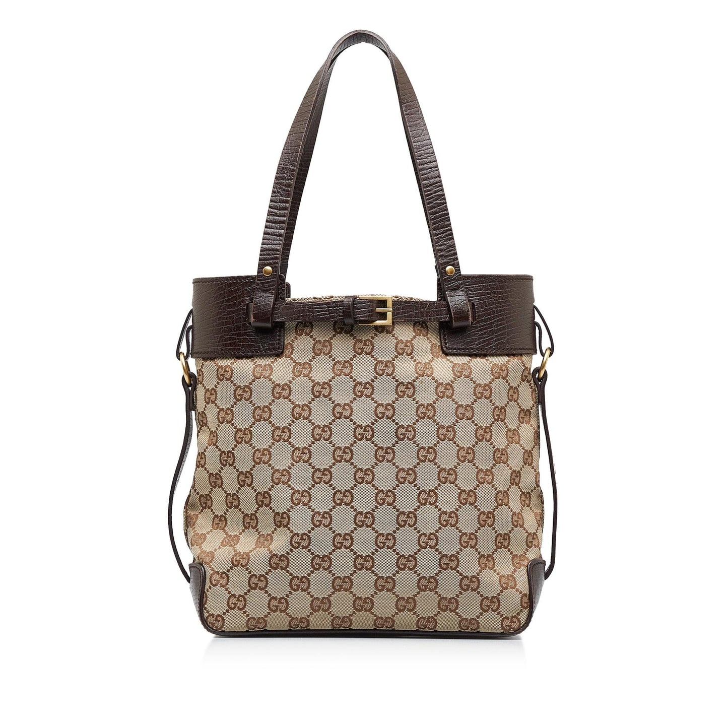Gucci GG SHG-1UdsKi Canvas Calf Brown Satchel Bag