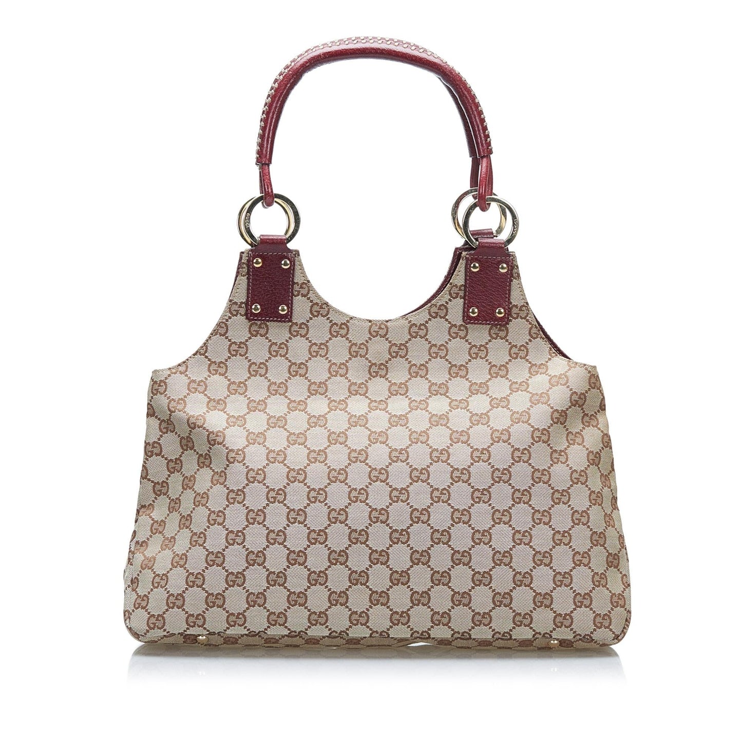 Gucci GG SHG-z4RIcc Canvas Calf Brown Red Satchel Bag