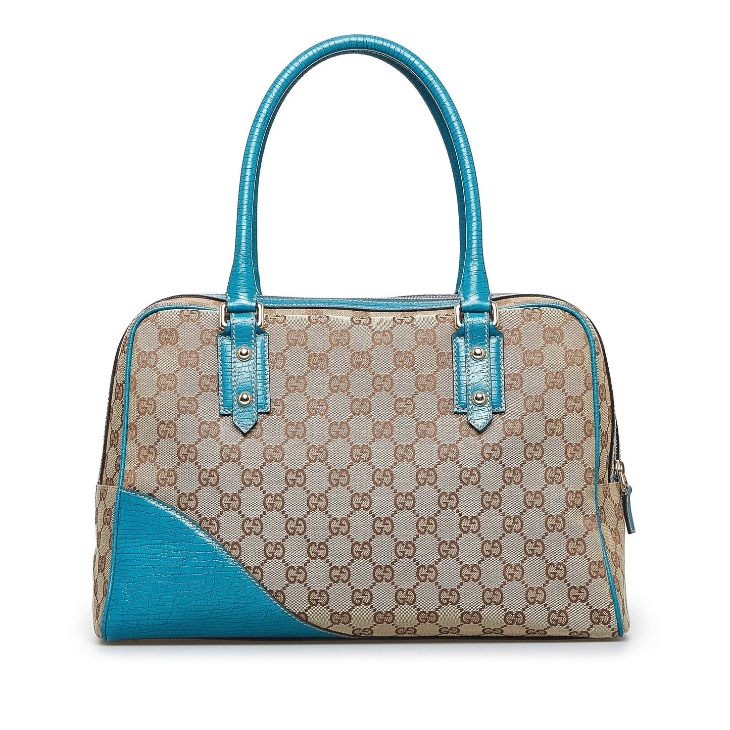 Gucci GG Hasler SHG-0vFtKP Canvas Calf Brown Blue Satchel Bag