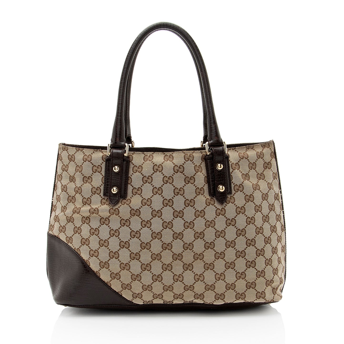 Gucci GG Hasler Leather Canvas Nylon Brown Tote Bag