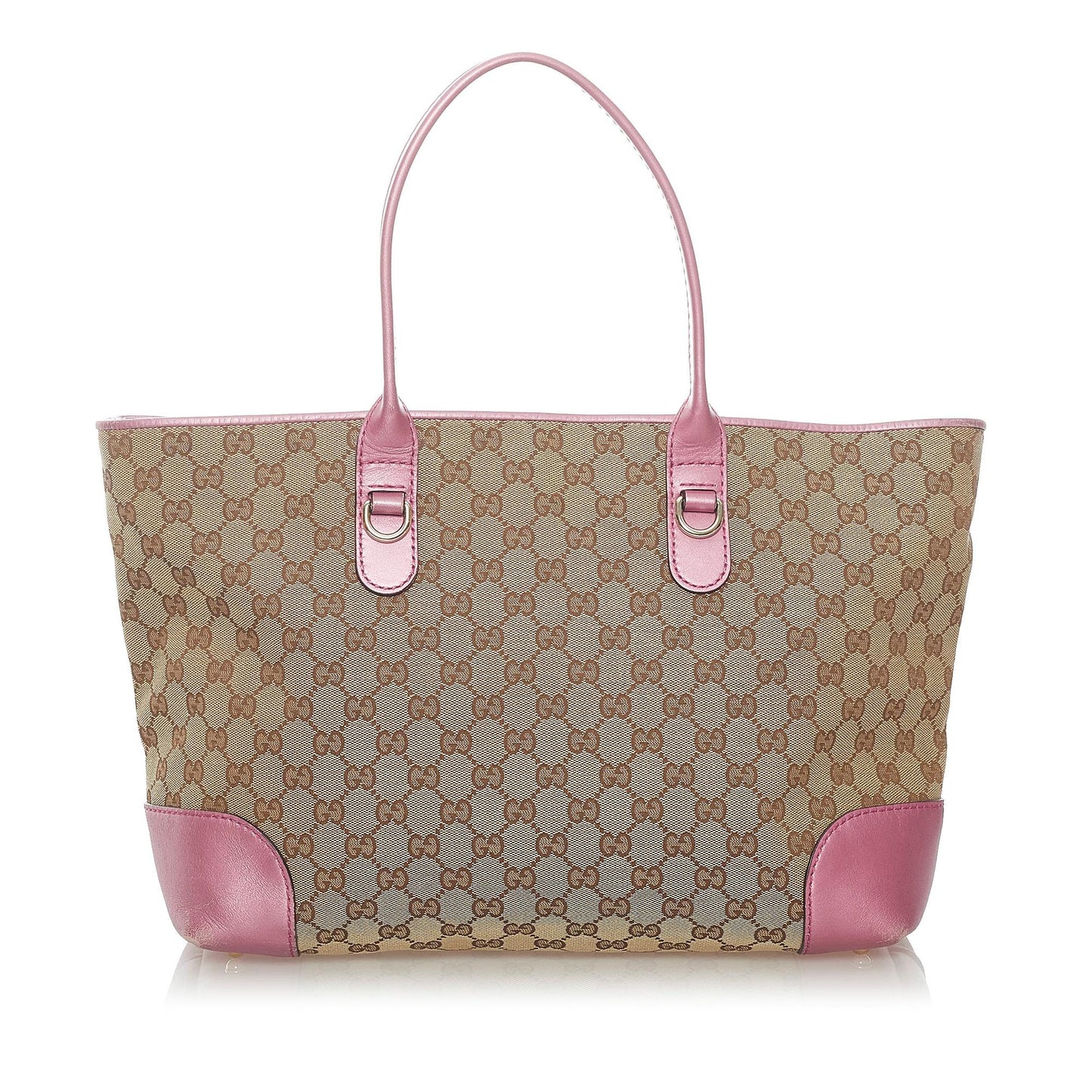 Gucci GG Heart Bit SHG Canvas Brown Pink Tote Bag