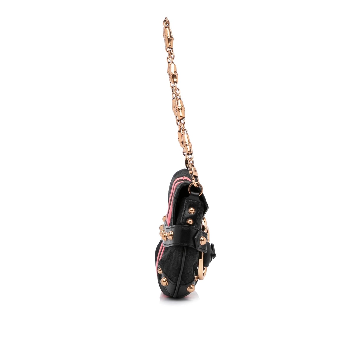 Gucci GG Horsebit Baguette SHG-FcwgFl Canvas Black Pink Chain Handbag