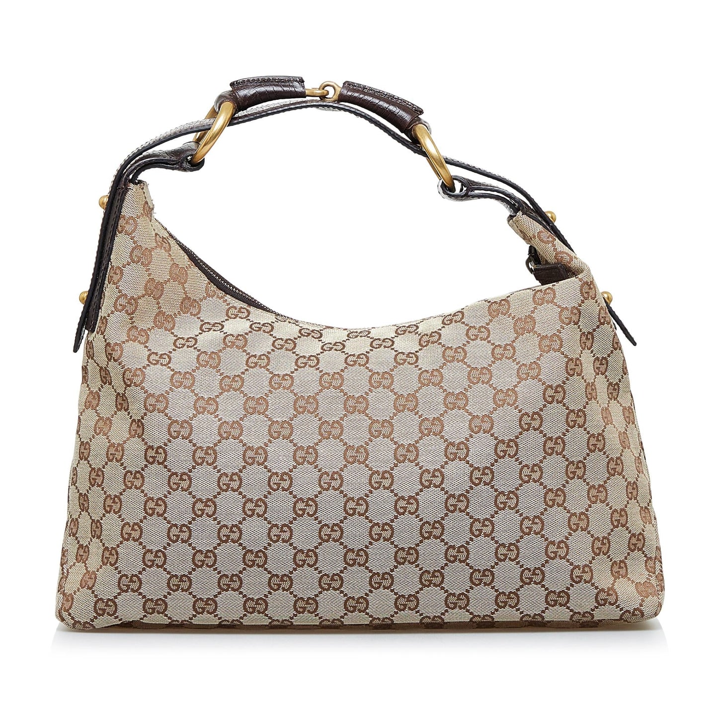 Gucci GG Horsebit SHG-PLy3yh Canvas Calf Brown Shoulder Bag