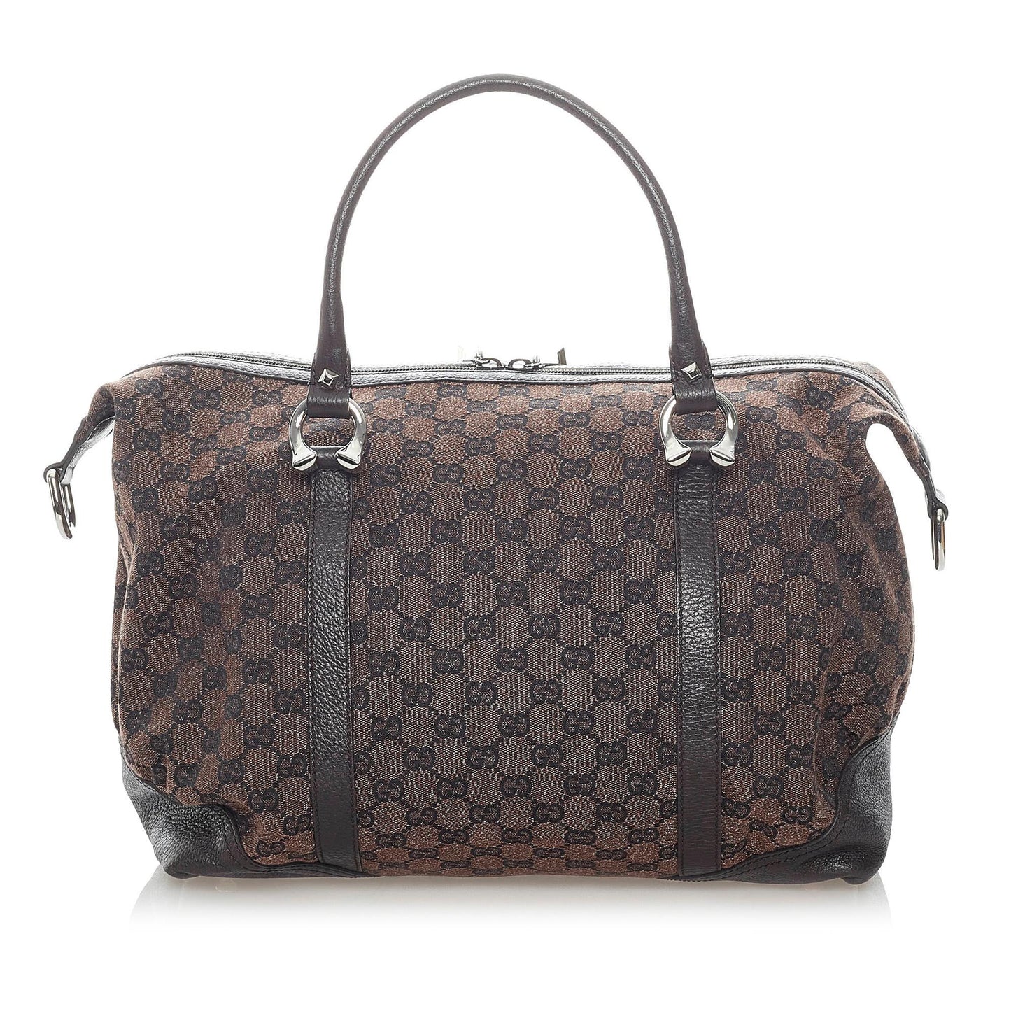 Gucci GG Horsebit Nail Boston SHG Canvas Brown Satchel Bag