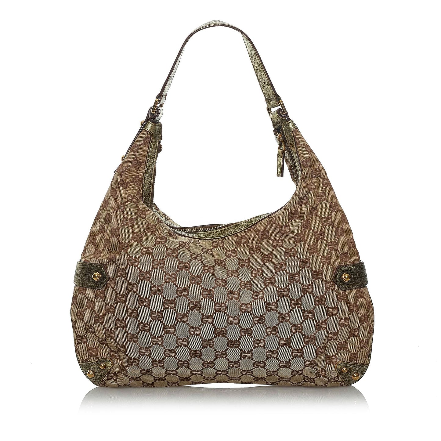 Gucci GG Horsebit SHG Canvas Calf Brown Green Shoulder Bag