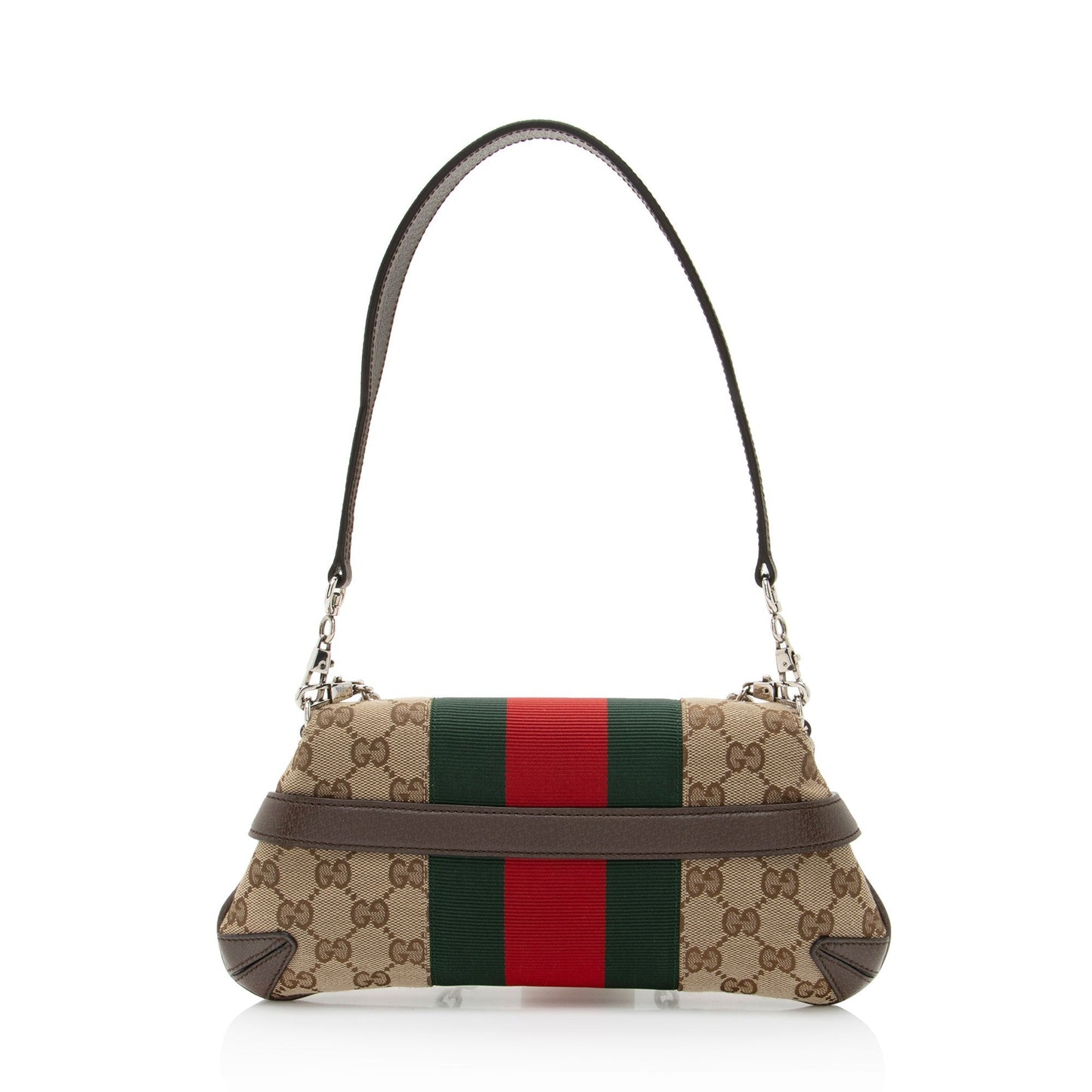 Gucci GG Horsebit Web Chain Leather Canvas Nylon Brown Shoulder Bag