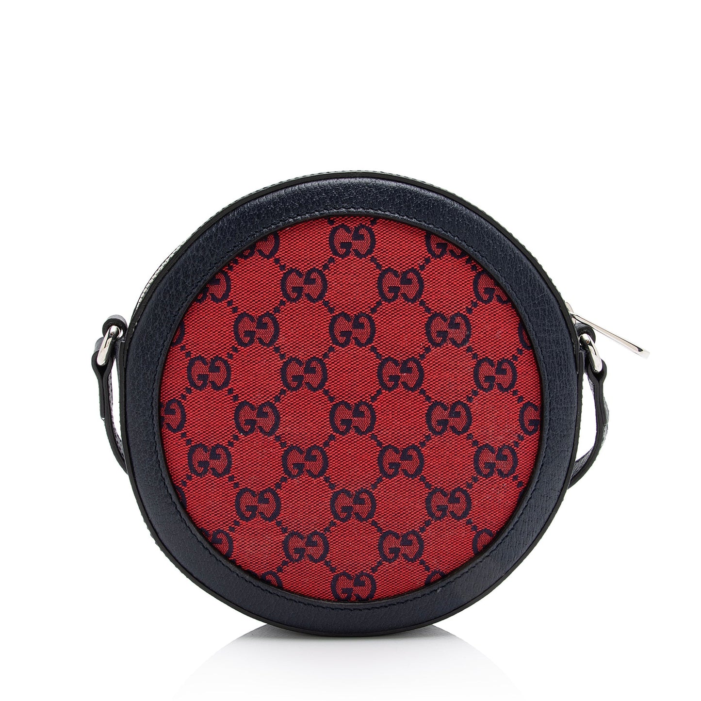 Gucci GG Interlocking G Patch Round Leather Canvas Blue Red Crossbody Bag Bag Shf