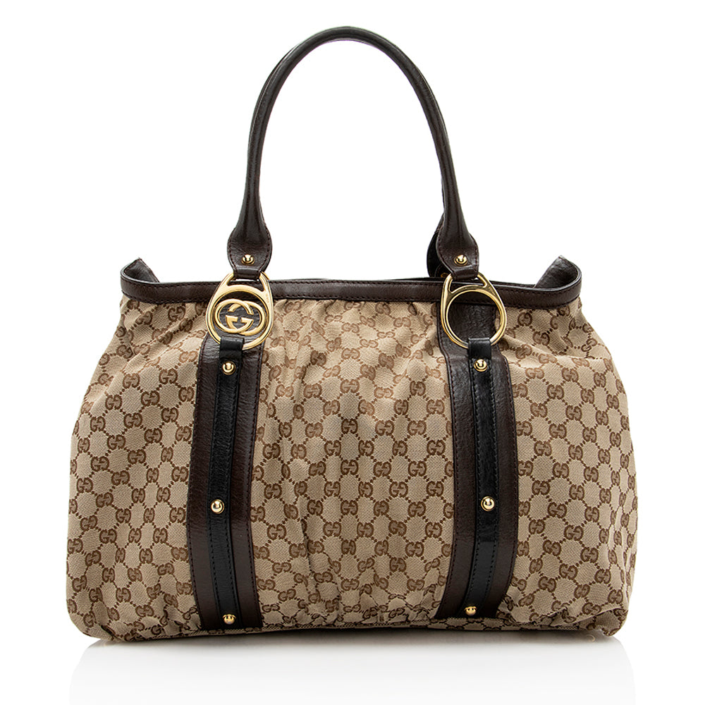 Gucci GG Interlocking - FINAL SHF Leather Canvas Brown Beige Tote Bag