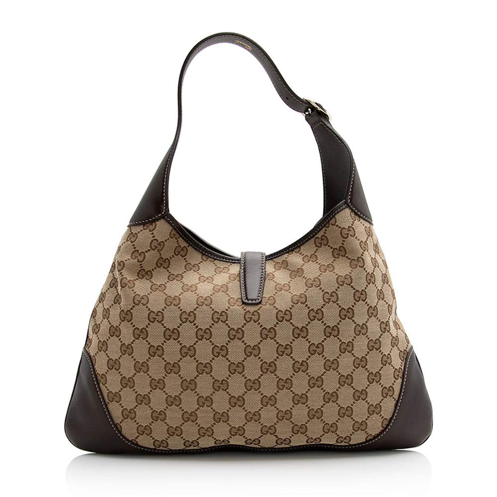 Gucci GG Jackie SHF Leather Canvas Nylon Brown Shoulder Bag