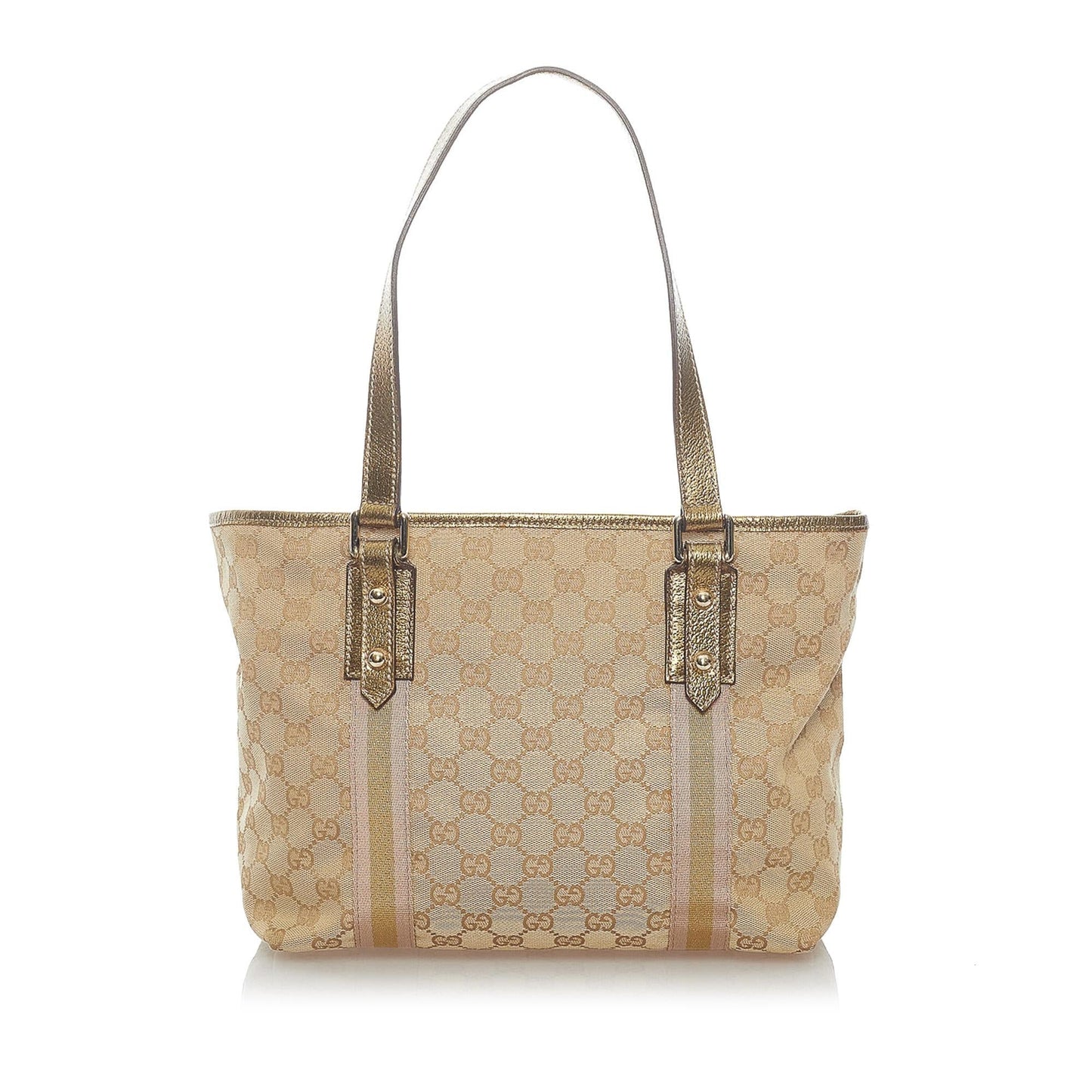 Gucci GG Jolicoeur SHG Canvas Brown Gold Tote Bag