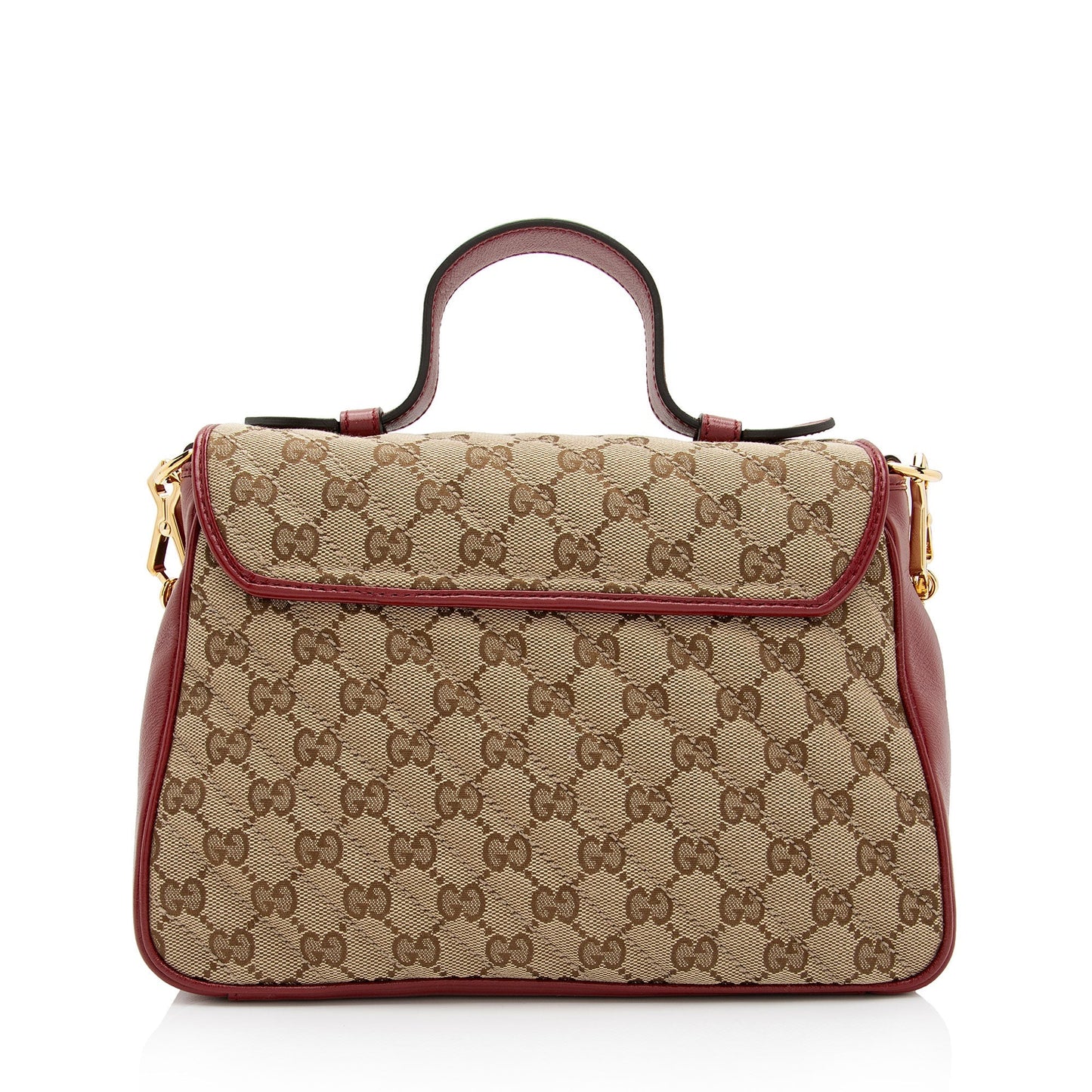 Gucci GG Marmont Top Handle SHF-WYqDum Leather Canvas Beige Red Satchel Bag