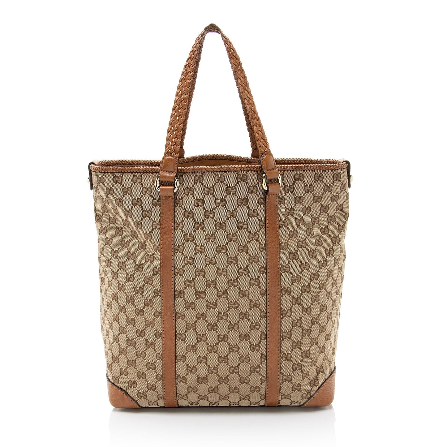 Gucci GG Marrakech Leather Canvas Brown Beige Tote Bag