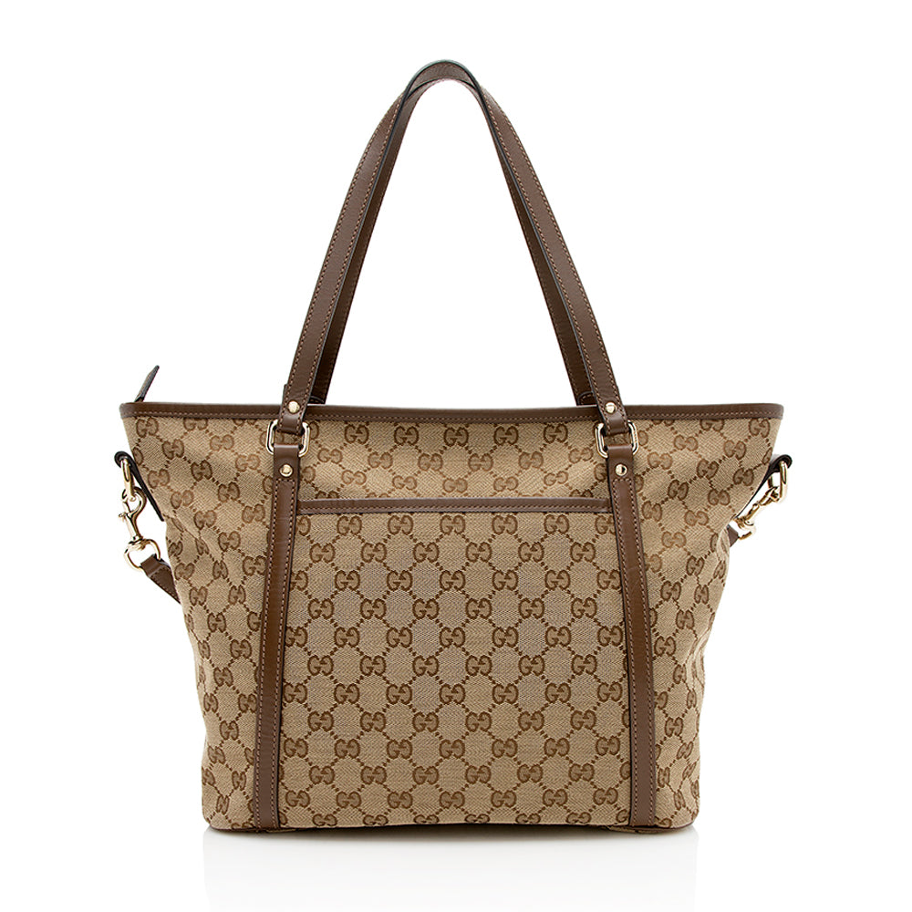 Gucci GG SHF Leather Canvas Brown Beige Tote Bag Tote Shf