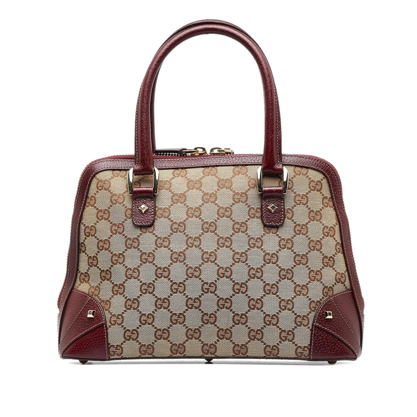 Gucci GG Nailhead SHG-CKf7Dk Canvas Brown Satchel Bag