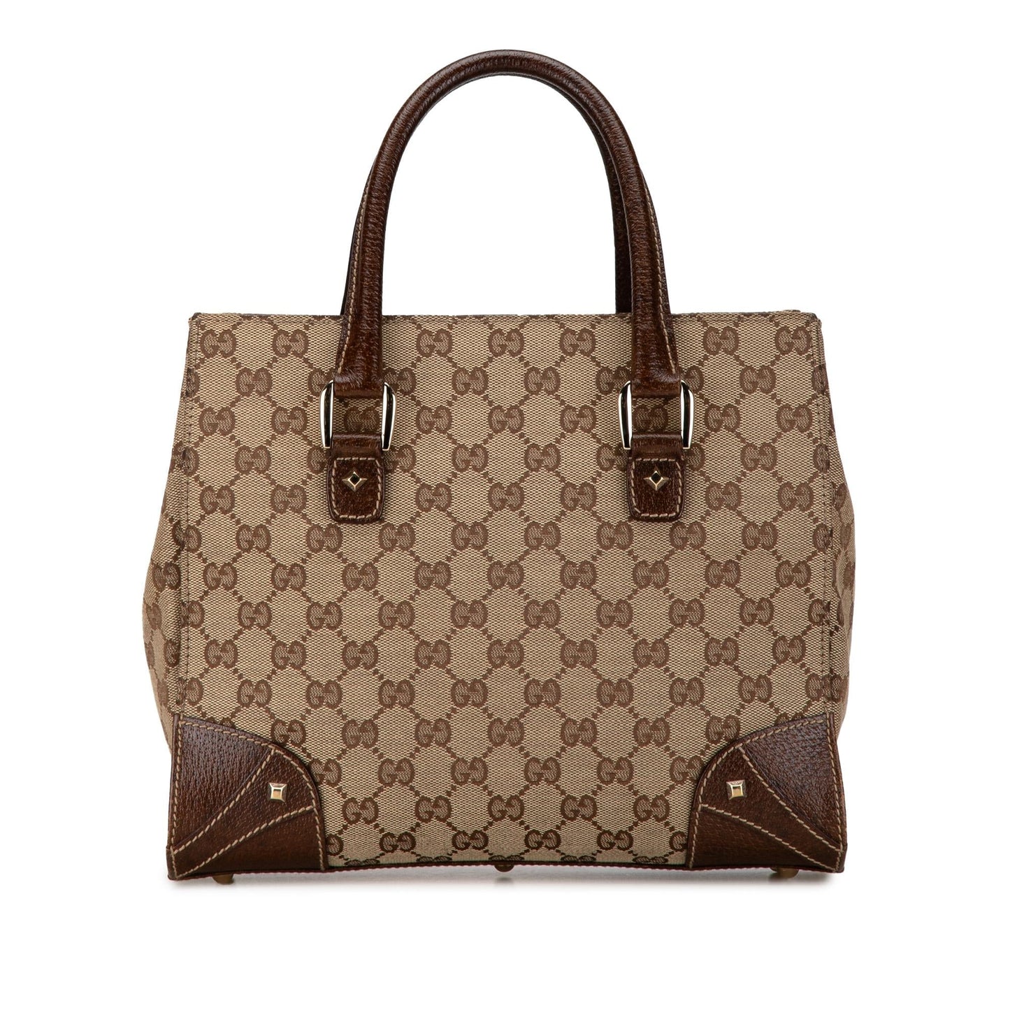 Gucci GG Nailhead SHG-jnzkMA Canvas Calf Brown Tote Bag