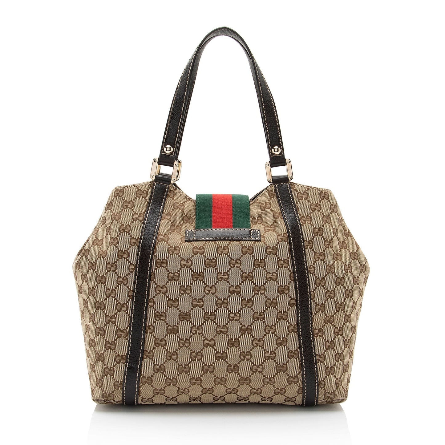Gucci GG New Ladies Web SHF-eiujZp Leather Canvas Nylon Brown Tote Bag