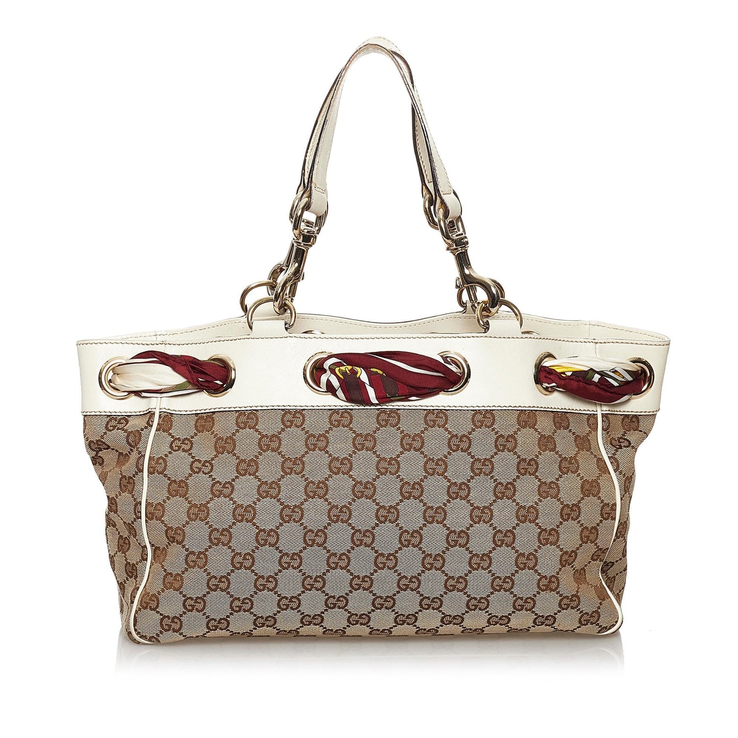 Gucci GG Positano SHG Canvas White Brown Tote Bag Bag Shg