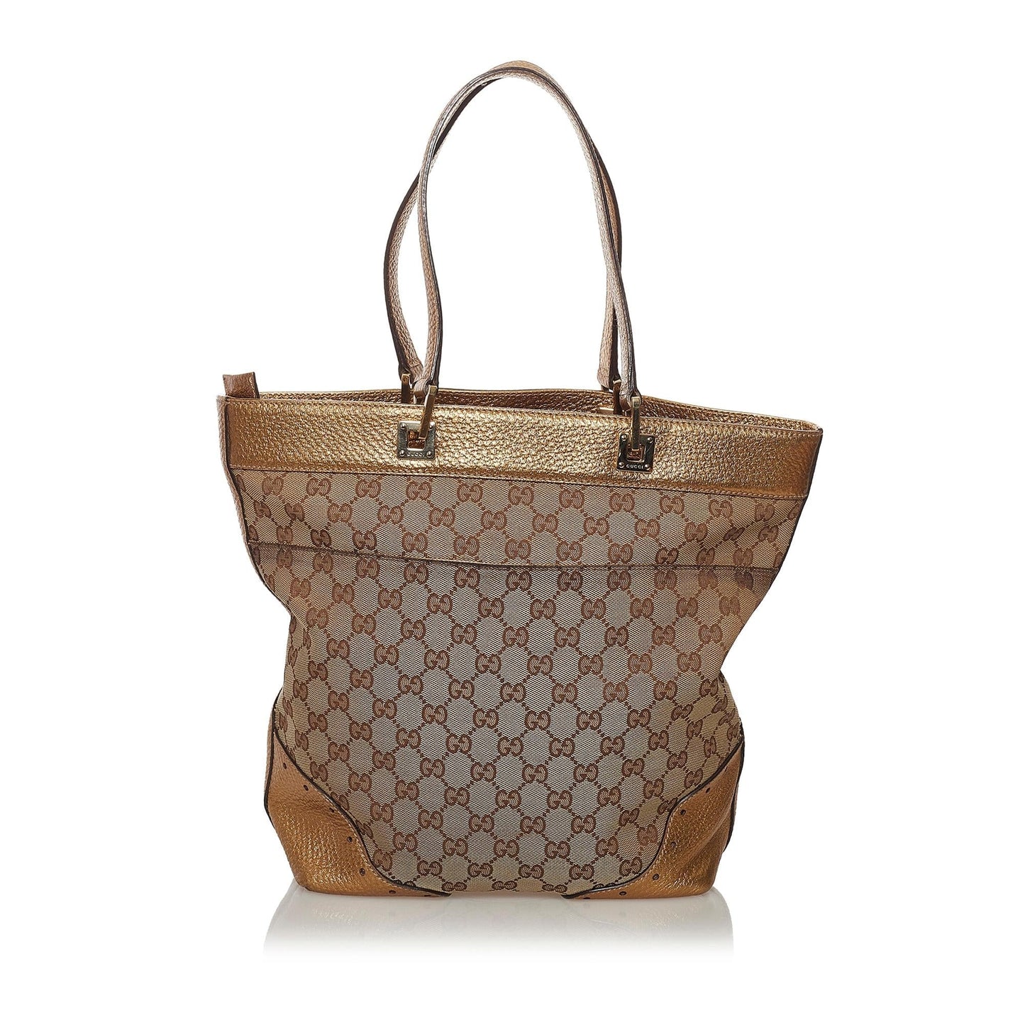 Gucci GG Punch SHG Canvas Calf Brown Gold Tote Bag
