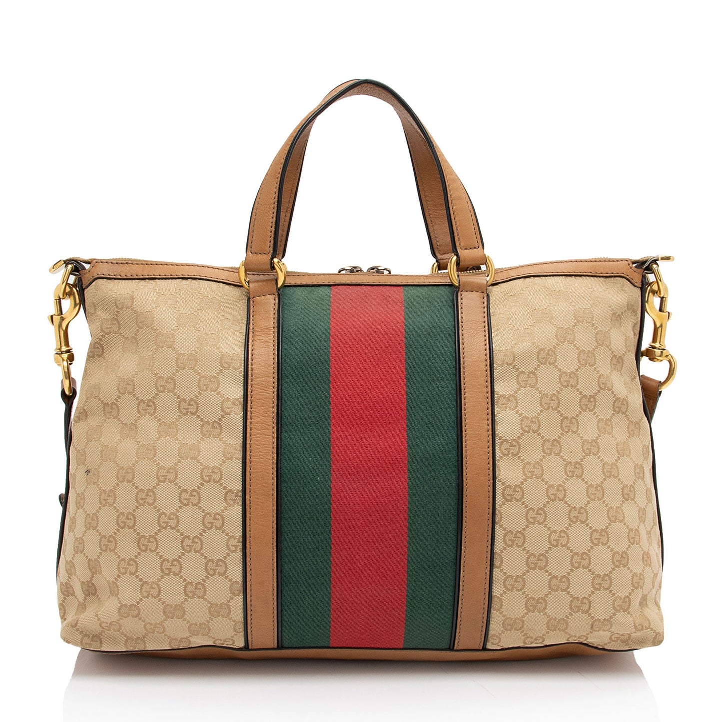 Gucci GG Rania SHF-uGCI1b Leather Canvas Nylon Brown Tote Bag