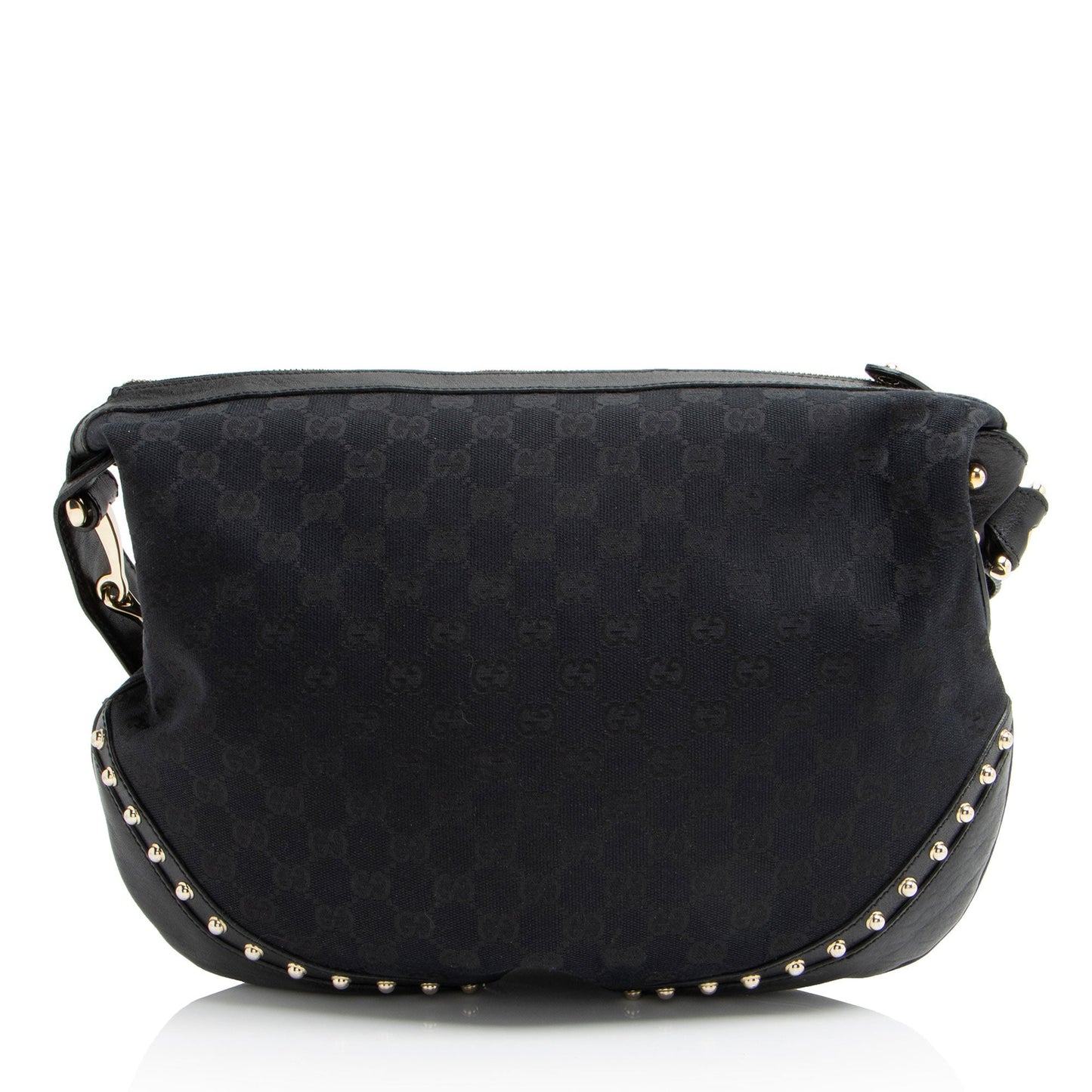 Gucci GG Studded Pelham Messenger Leather Canvas Nylon Black Shoulder Bag