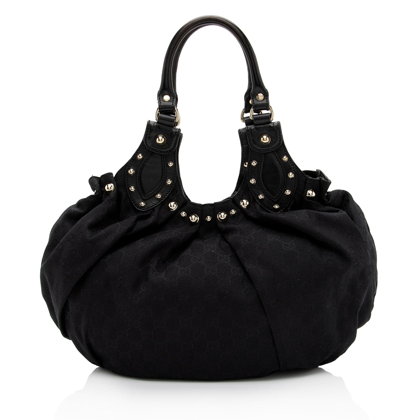 Gucci GG Studded Pelham SHF-0I65Ea Leather Canvas Black Small Shoulder Bag