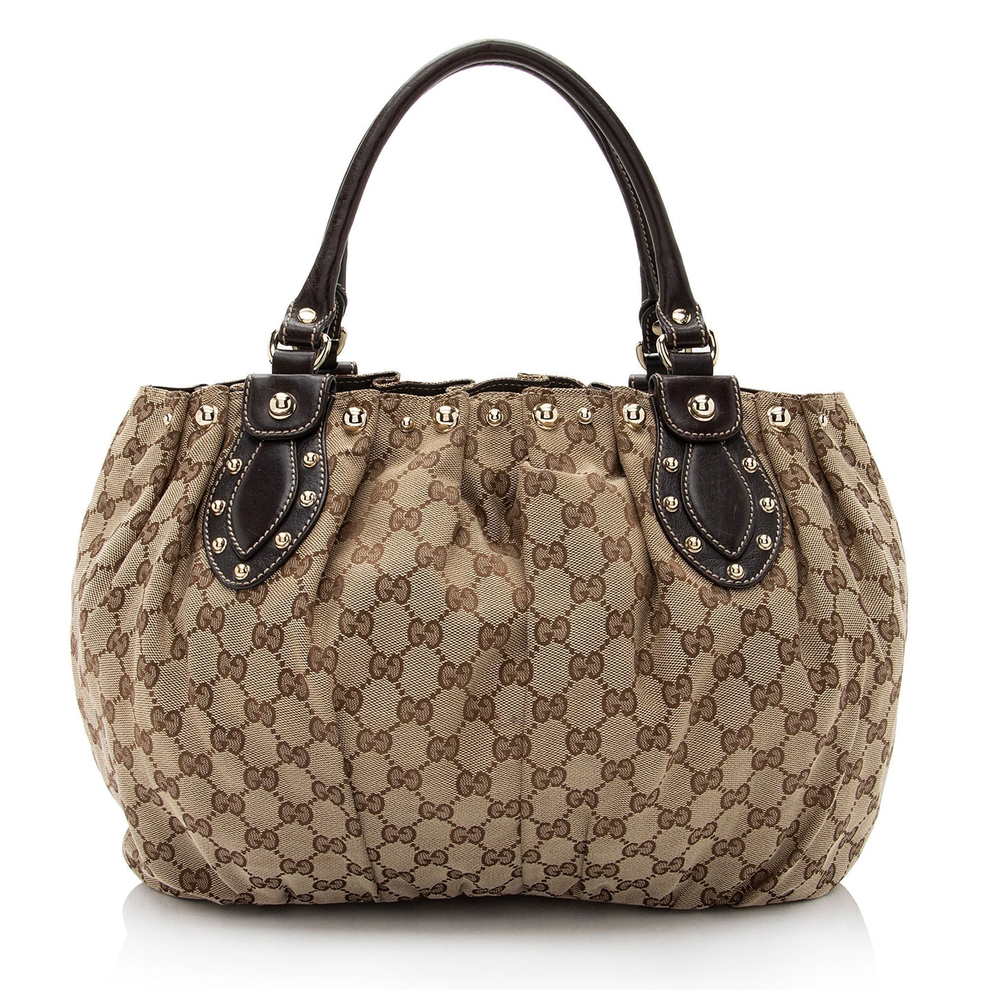 Gucci GG Studded Pelham SHF-7KOZII Leather Canvas Brown Beige Tote Bag