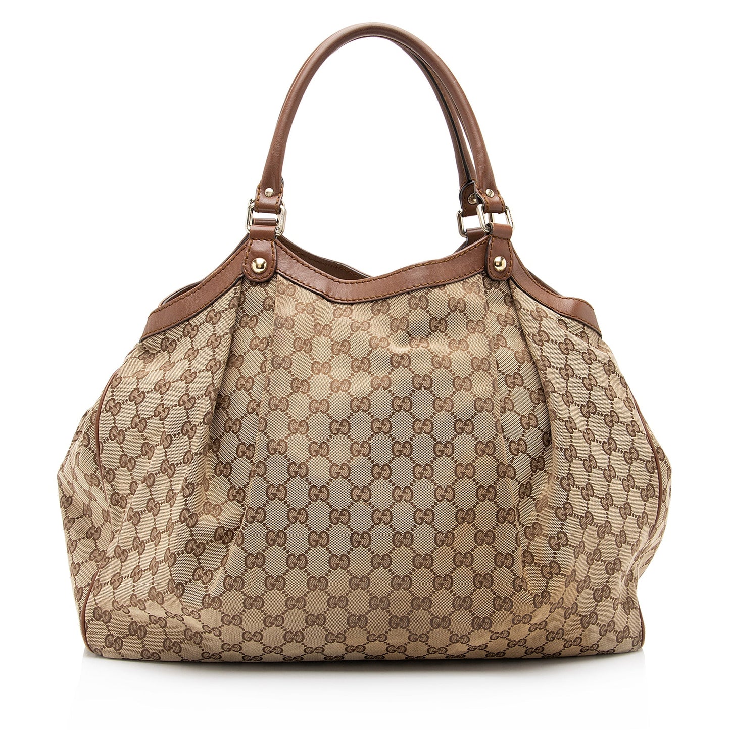Gucci GG Sukey SHF-T4JM0Y Leather Canvas Brown Beige Tote Bag