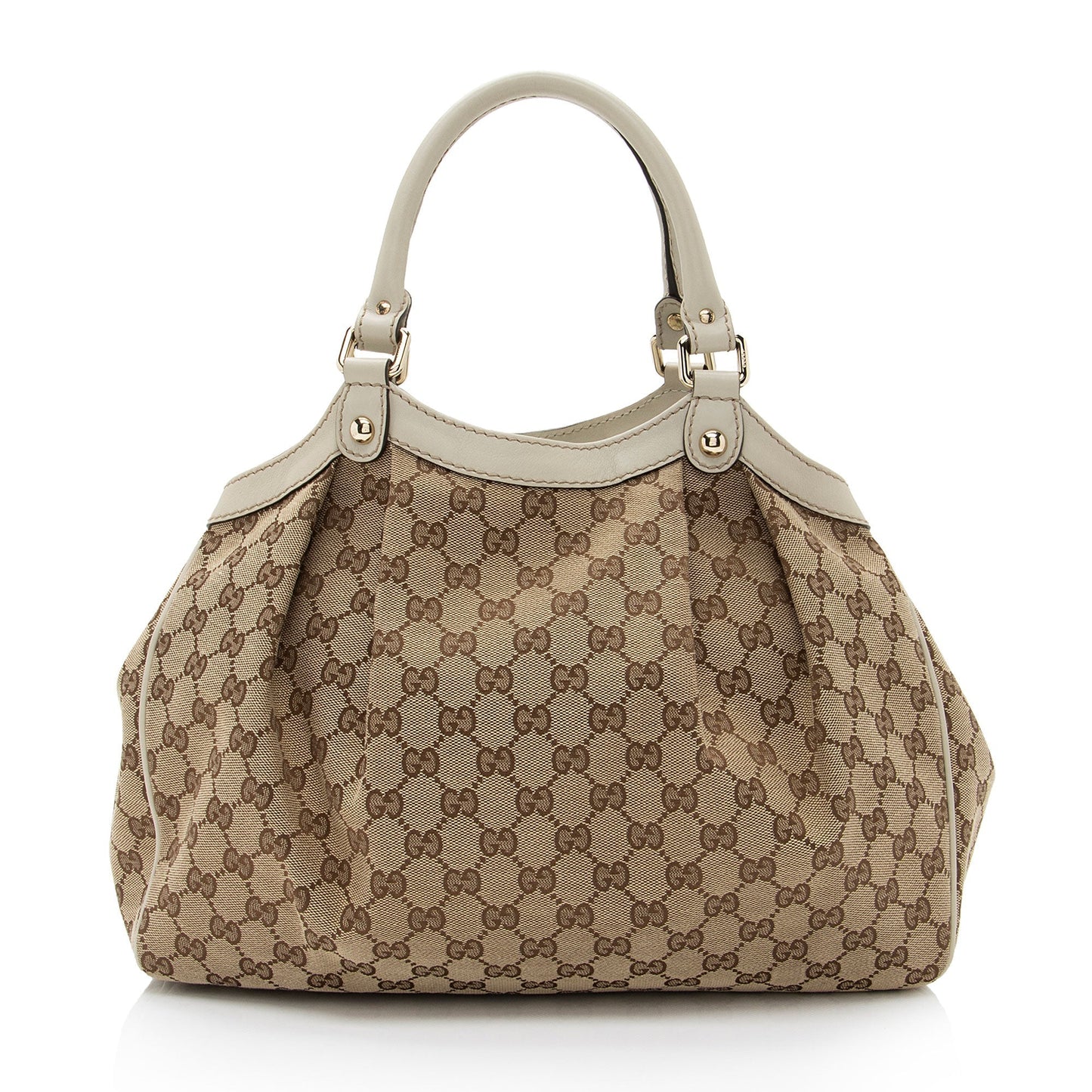 Gucci GG Sukey SHF-wVz7XZ Leather Canvas White Beige Tote Bag