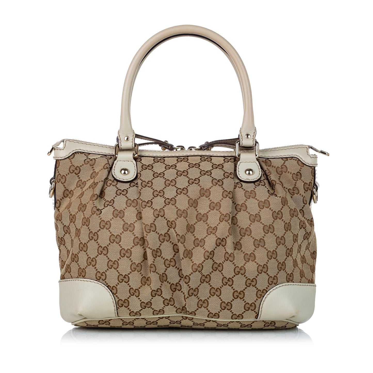 Gucci GG Sukey SHG Canvas Calf White Brown Satchel Bag Satchel Shg