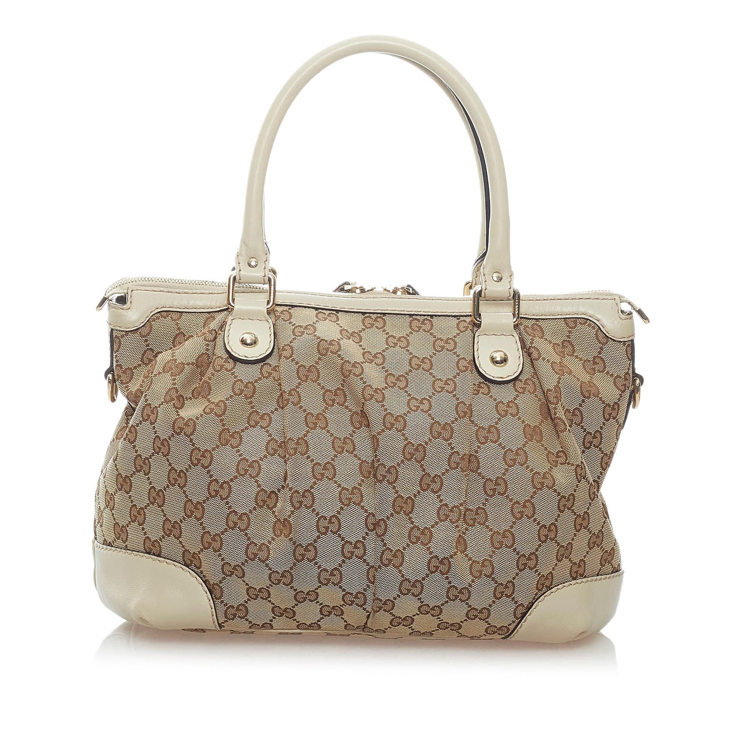 Gucci GG Sukey SHG Canvas White Brown Satchel Bag