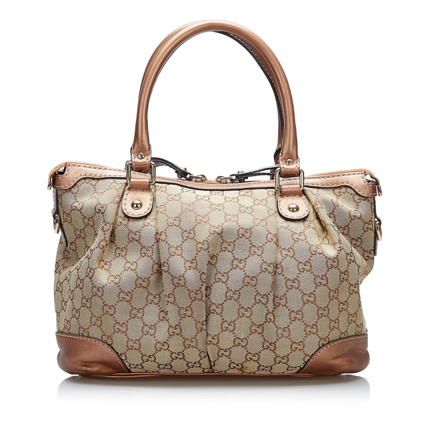 Gucci GG Sukey SHG-tzQVlR Canvas Calf Brown Satchel Bag