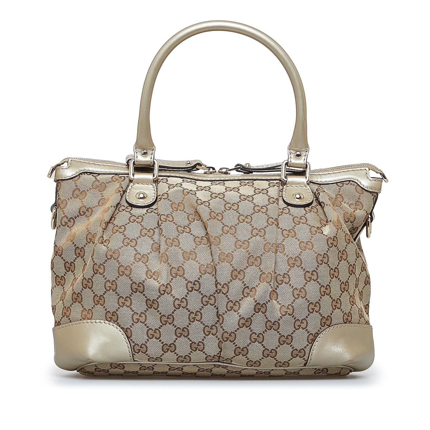 Gucci GG Sukey SHG-Qp9hPO Canvas Calf Brown Gold Satchel Bag