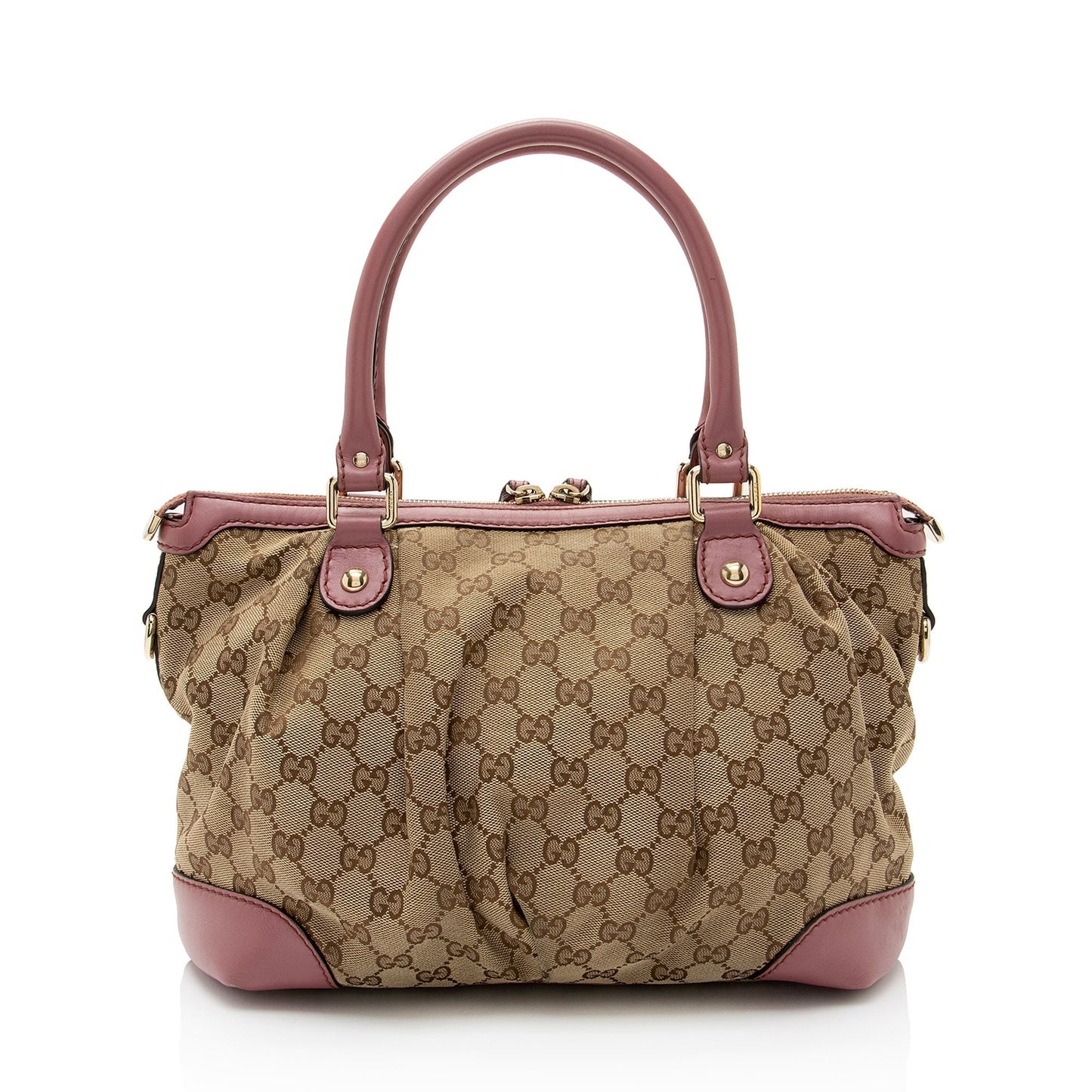 Gucci GG Sukey SHF-pOZTUq Leather Canvas Beige Pink Satchel Bag