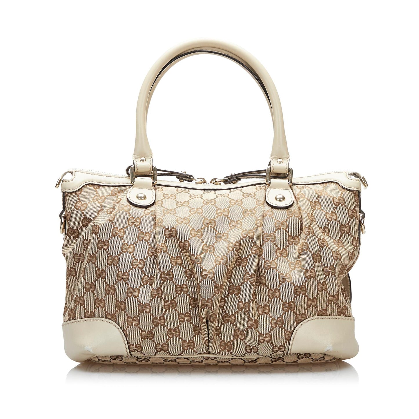 Gucci GG Sukey SHG-AWPKYW Canvas Calf White Brown Satchel Bag