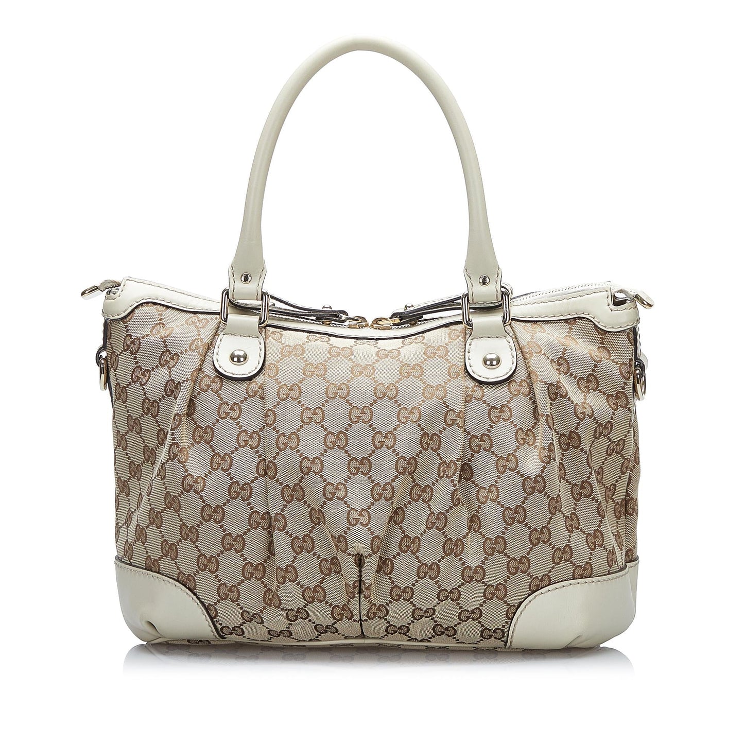 Gucci GG Sukey SHG-qlDjK2 Canvas Calf White Brown Satchel Bag