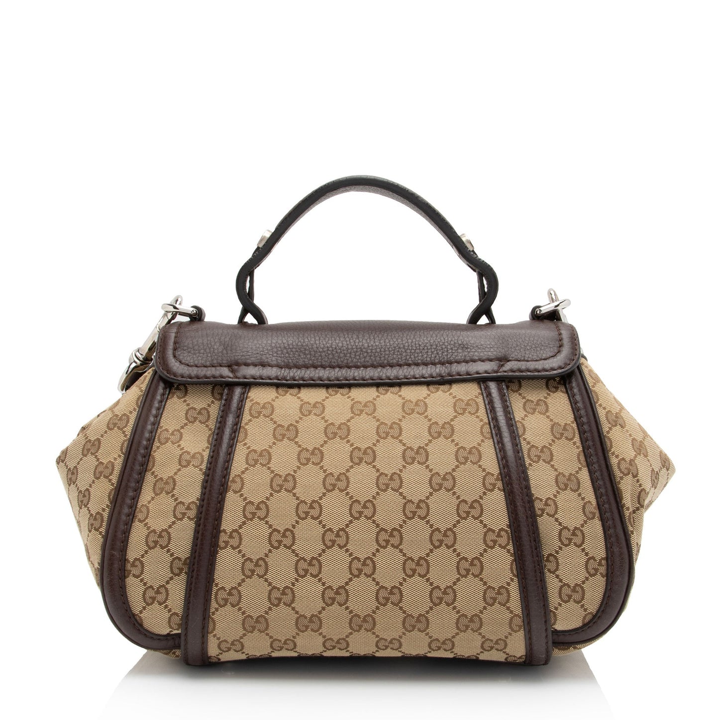 Gucci GG Techno Horsebit Top Handle Leather Canvas Brown Beige Shoulder Bag