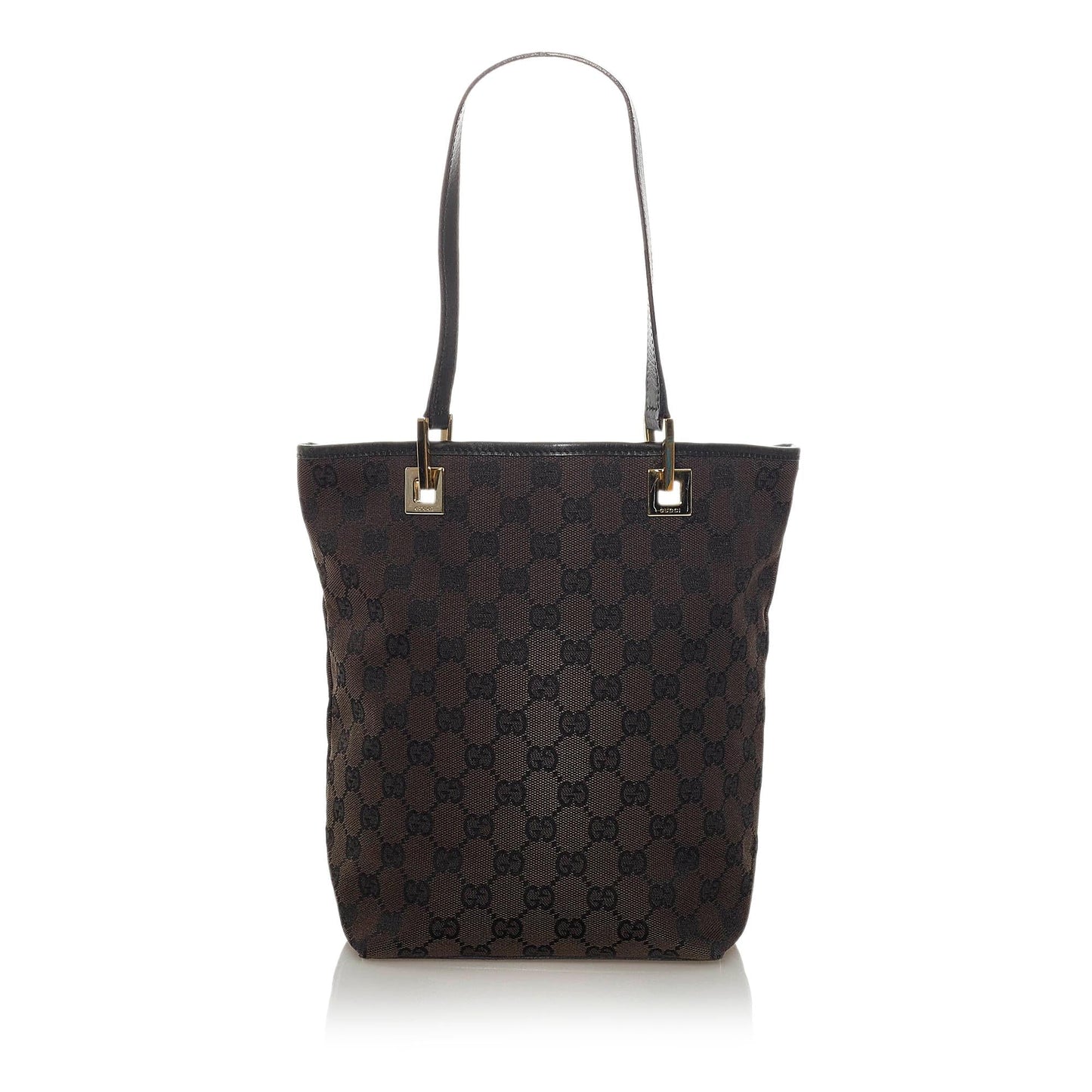Gucci GG SHG Canvas Black Brown Tote Bag Bag Shg