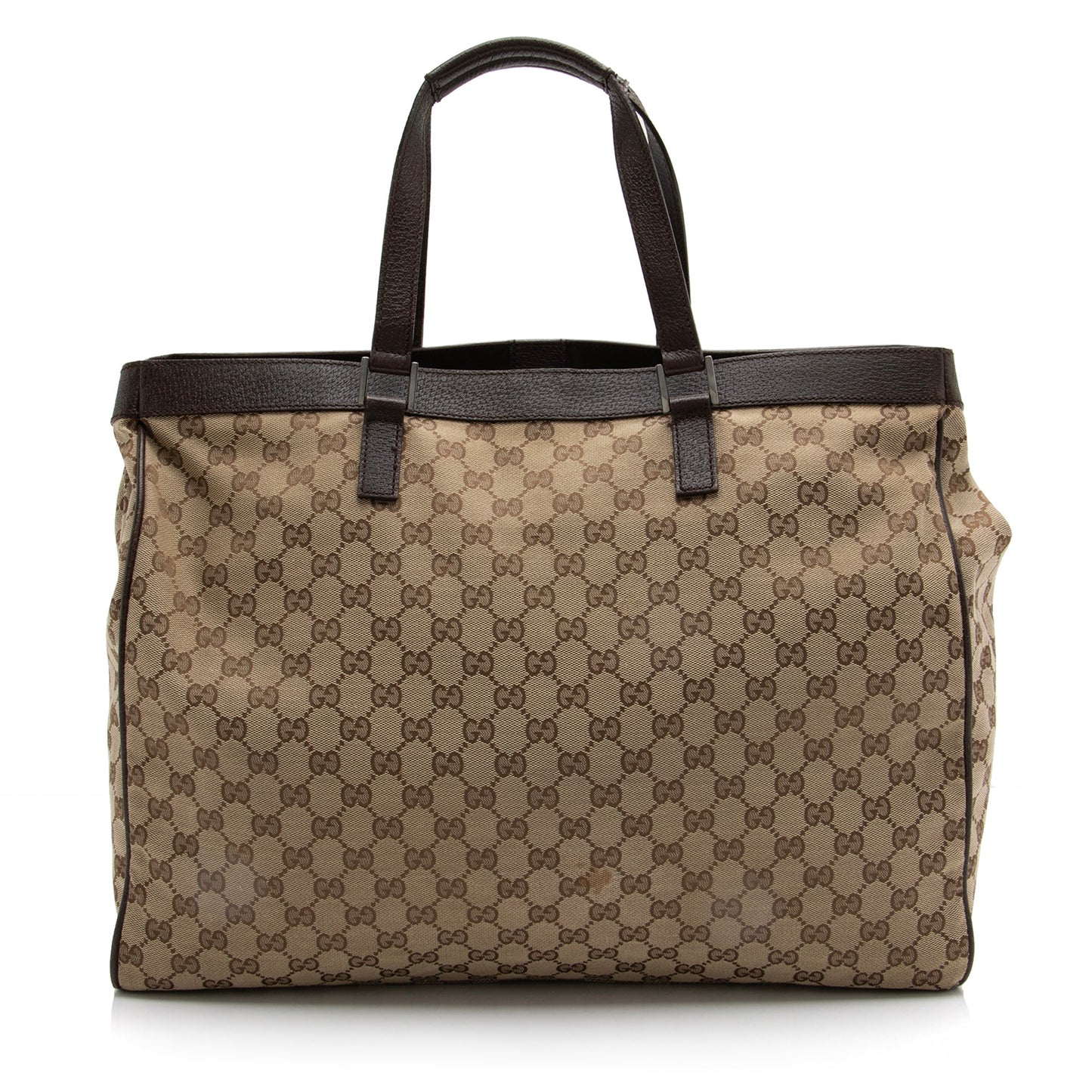 Gucci GG SHF Leather Canvas Brown Beige Tote Bag