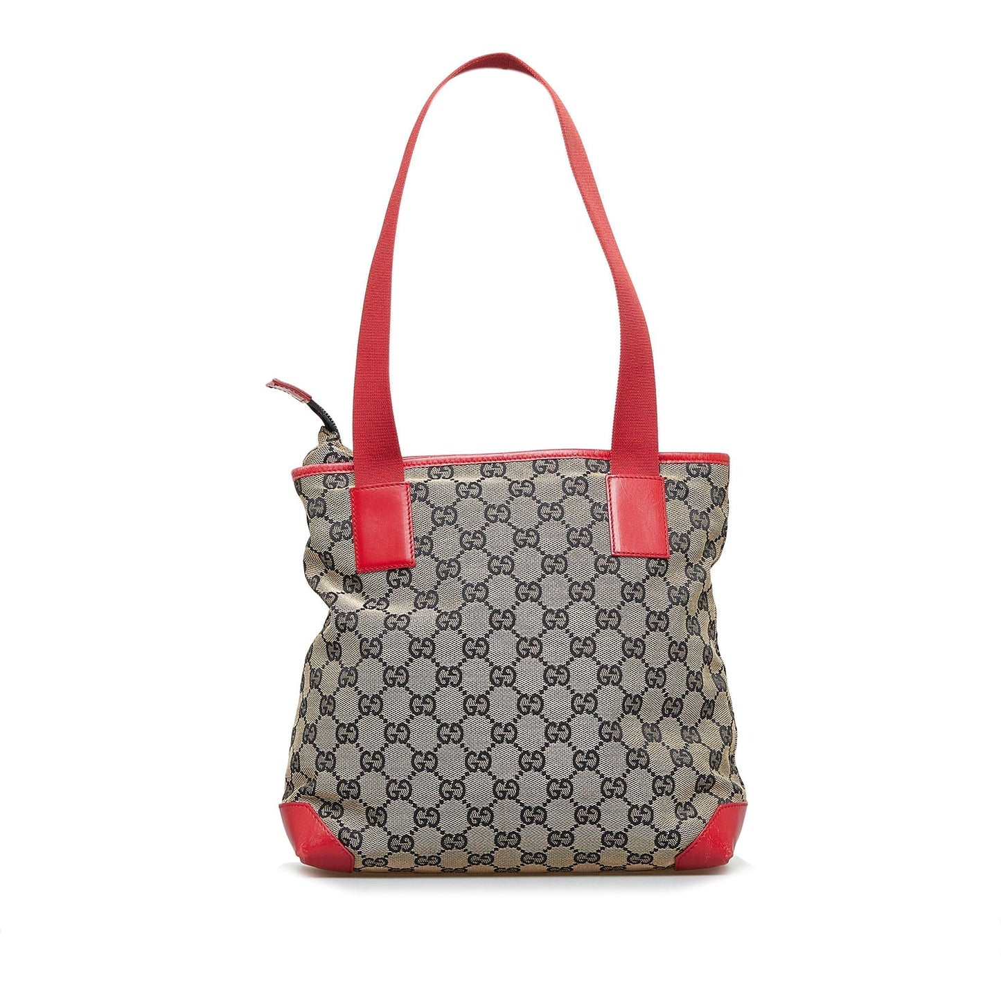 Gucci GG SHG-QDQOlm Canvas Calf Red Grey Tote Bag