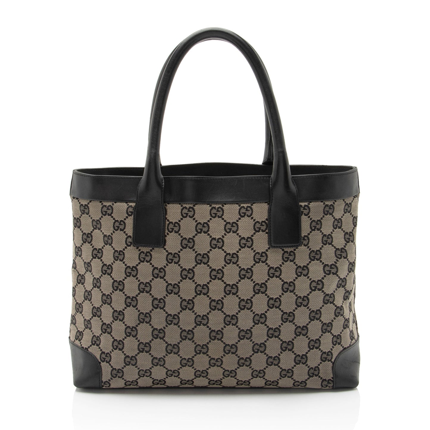 Gucci GG SHF-PZuc5z Leather Canvas Black Beige Tote Bag