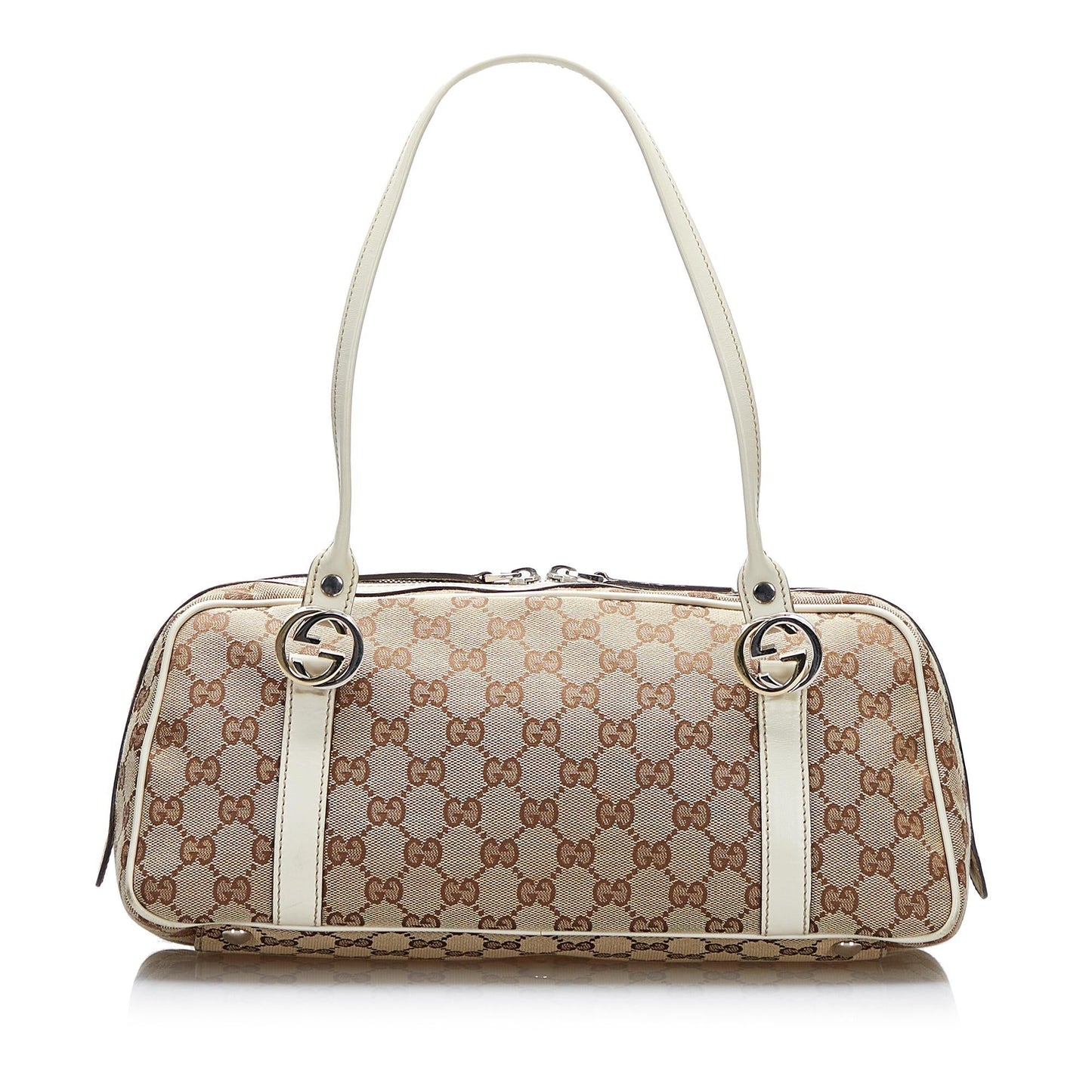 Gucci GG Twins SHG-xqb2mW Canvas Brown Shoulder Bag