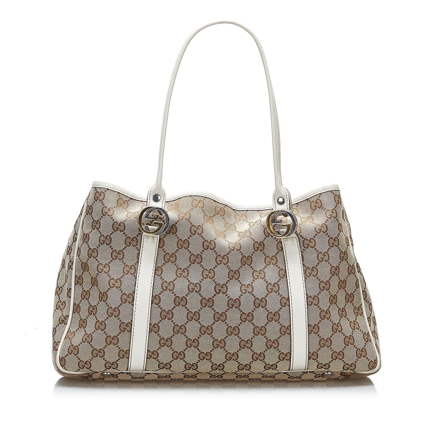 Gucci GG Twins SHG-gu3wR2 Canvas Calf White Brown Tote Bag