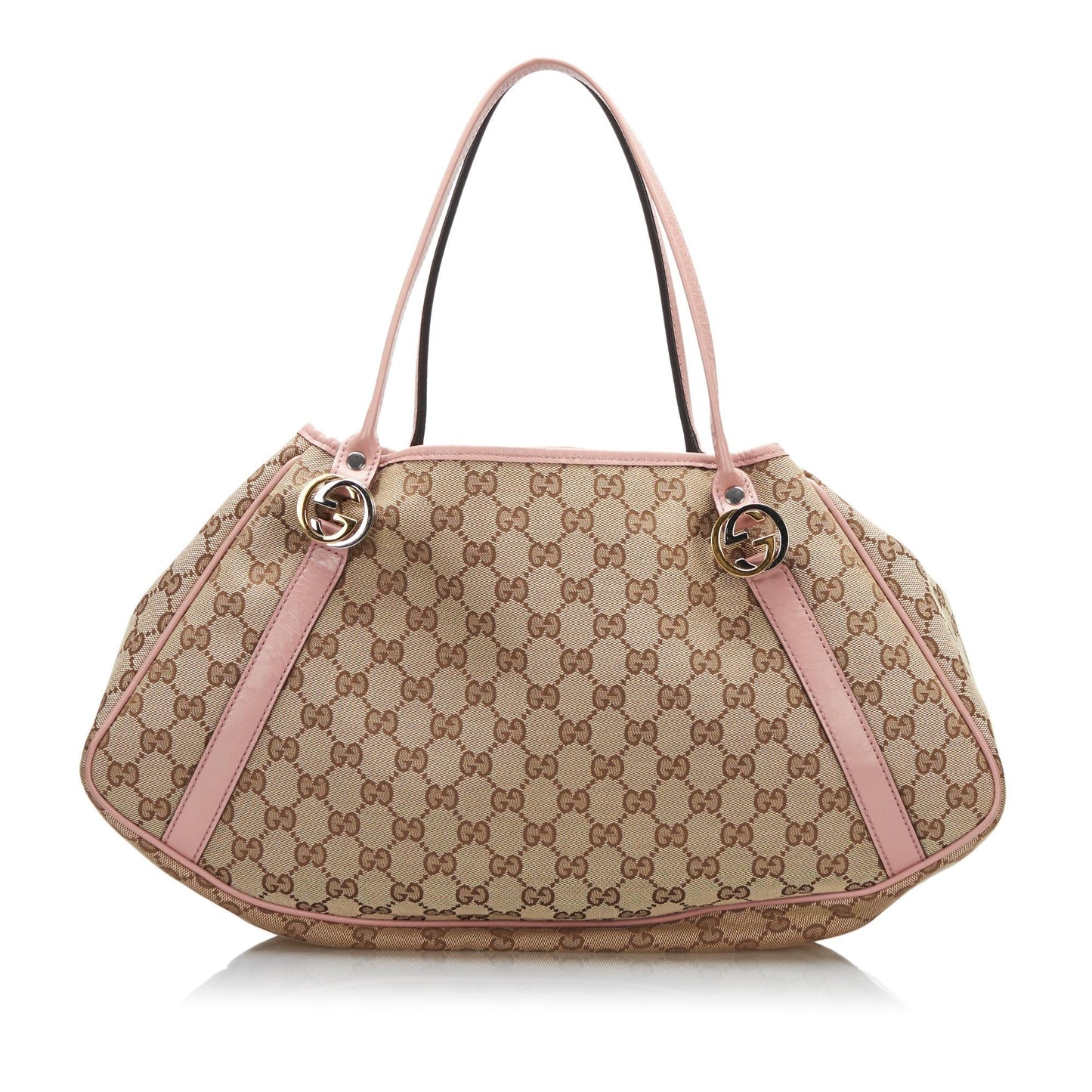 Gucci GG Twins SHG-fbSjno Canvas Calf Brown Pink Tote Bag
