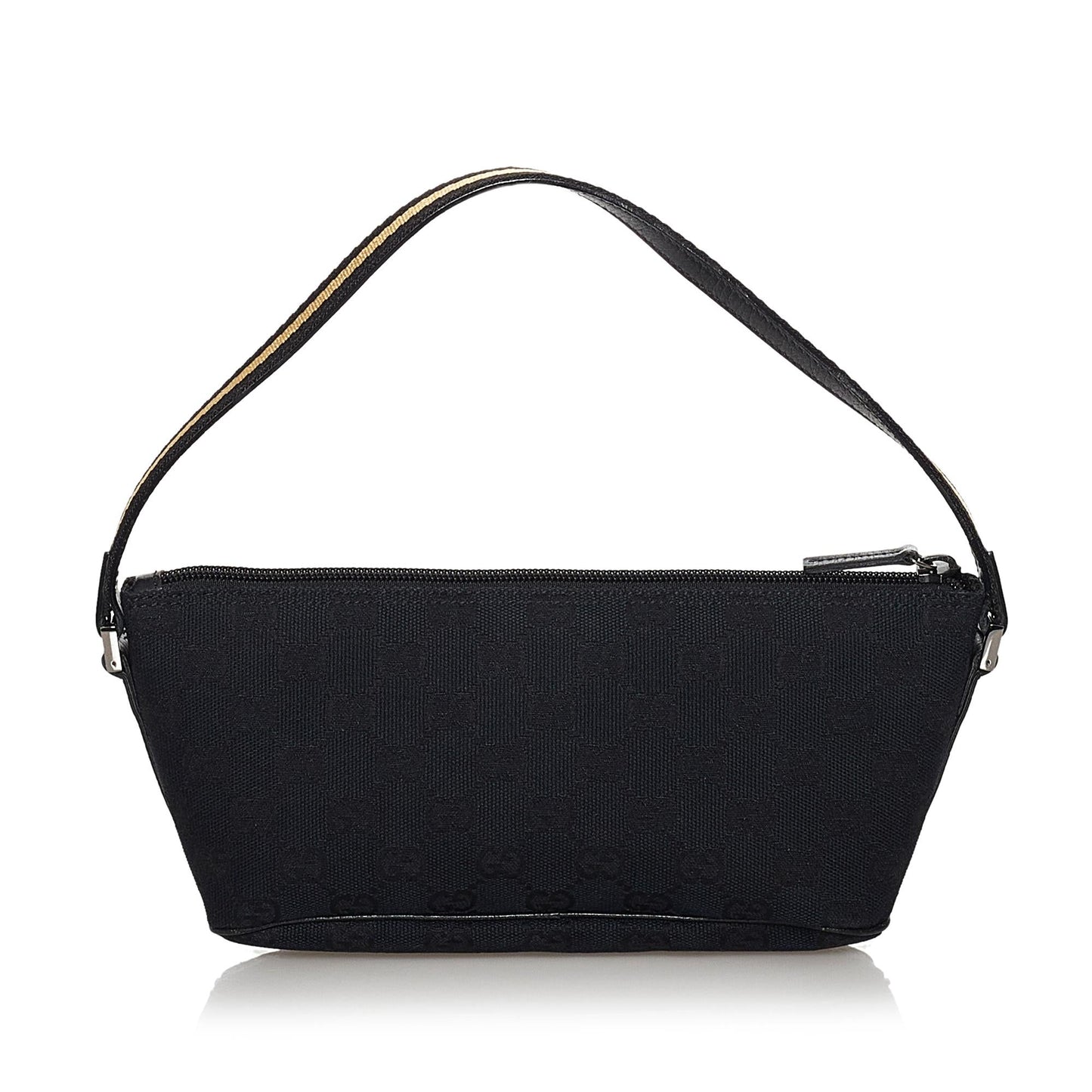 Gucci GG Web Boat Baguette SHG Canvas Calf Blue Handbag