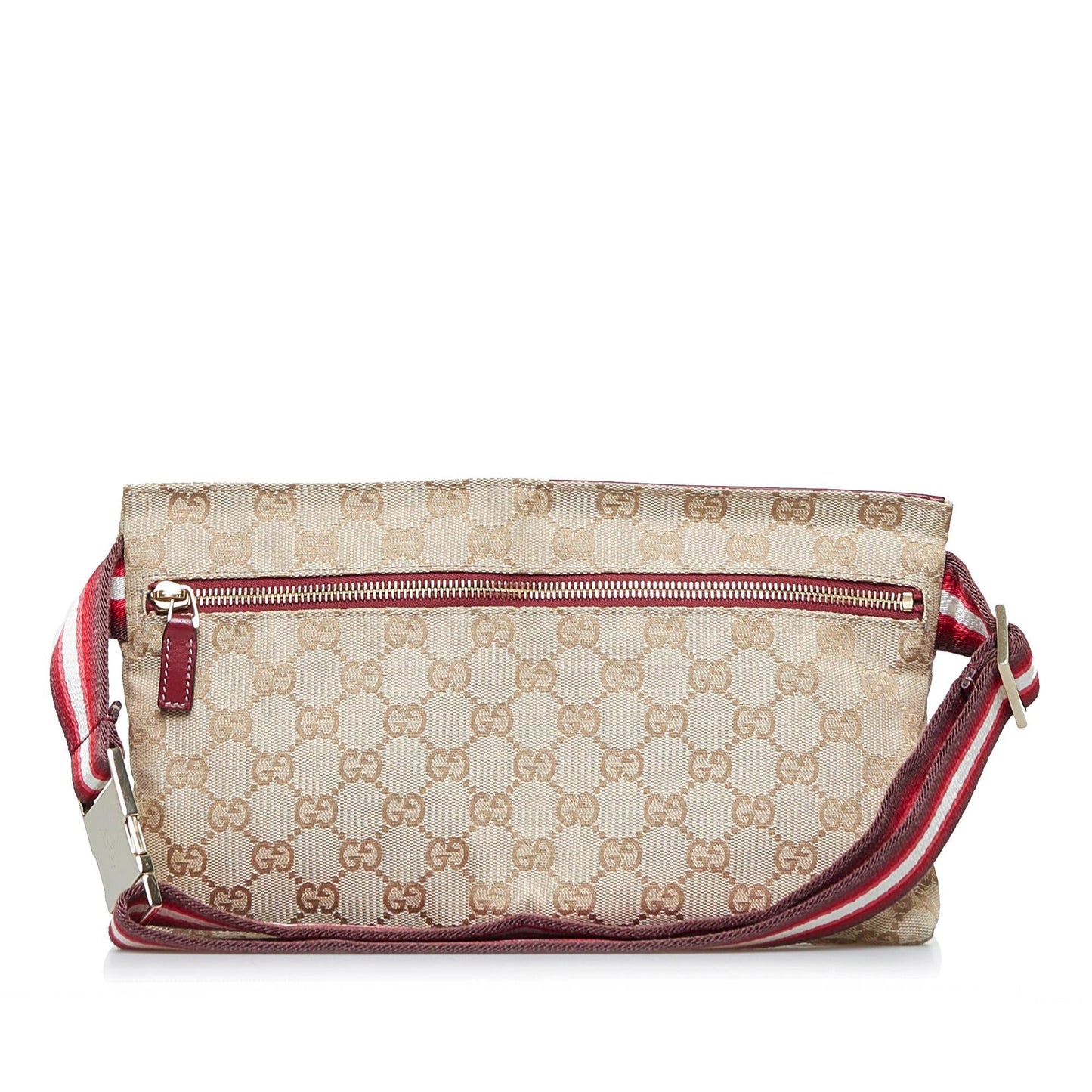 Gucci GG Web Double Pocket Belt Canvas Brown Accessory Shg Az2Vih