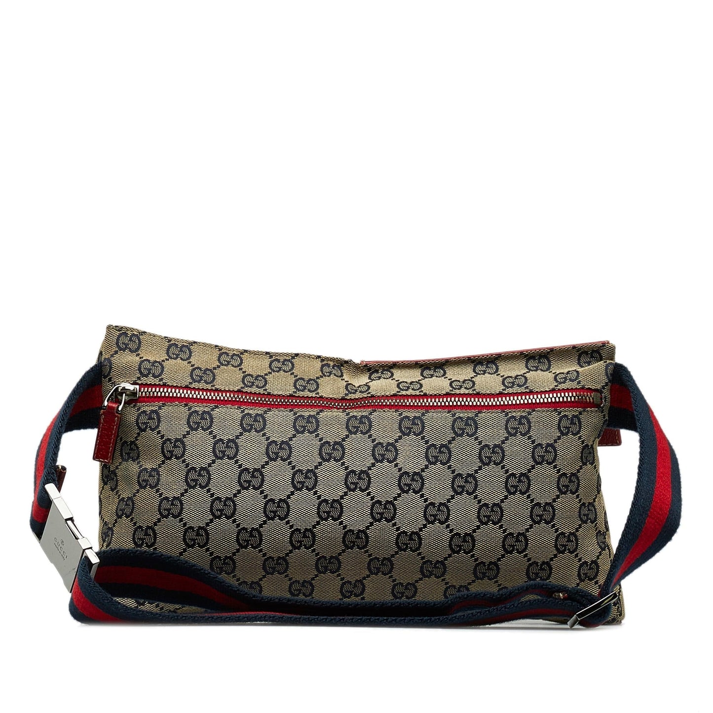 Gucci GG Web Double Pocket Belt Canvas Calf Brown Accessory Shg U7Ma9P