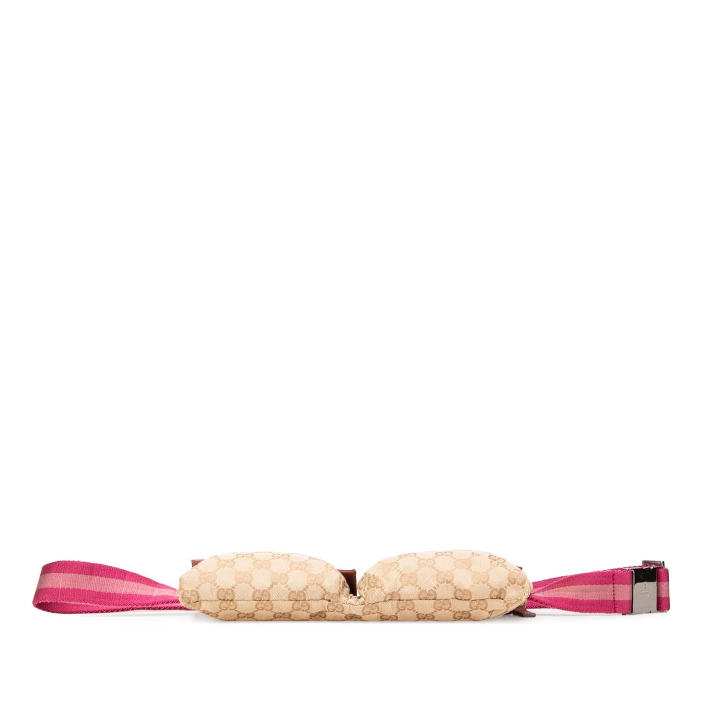 Gucci GG Web Double Pocket Belt Canvas Calf Brown Pink Accessory