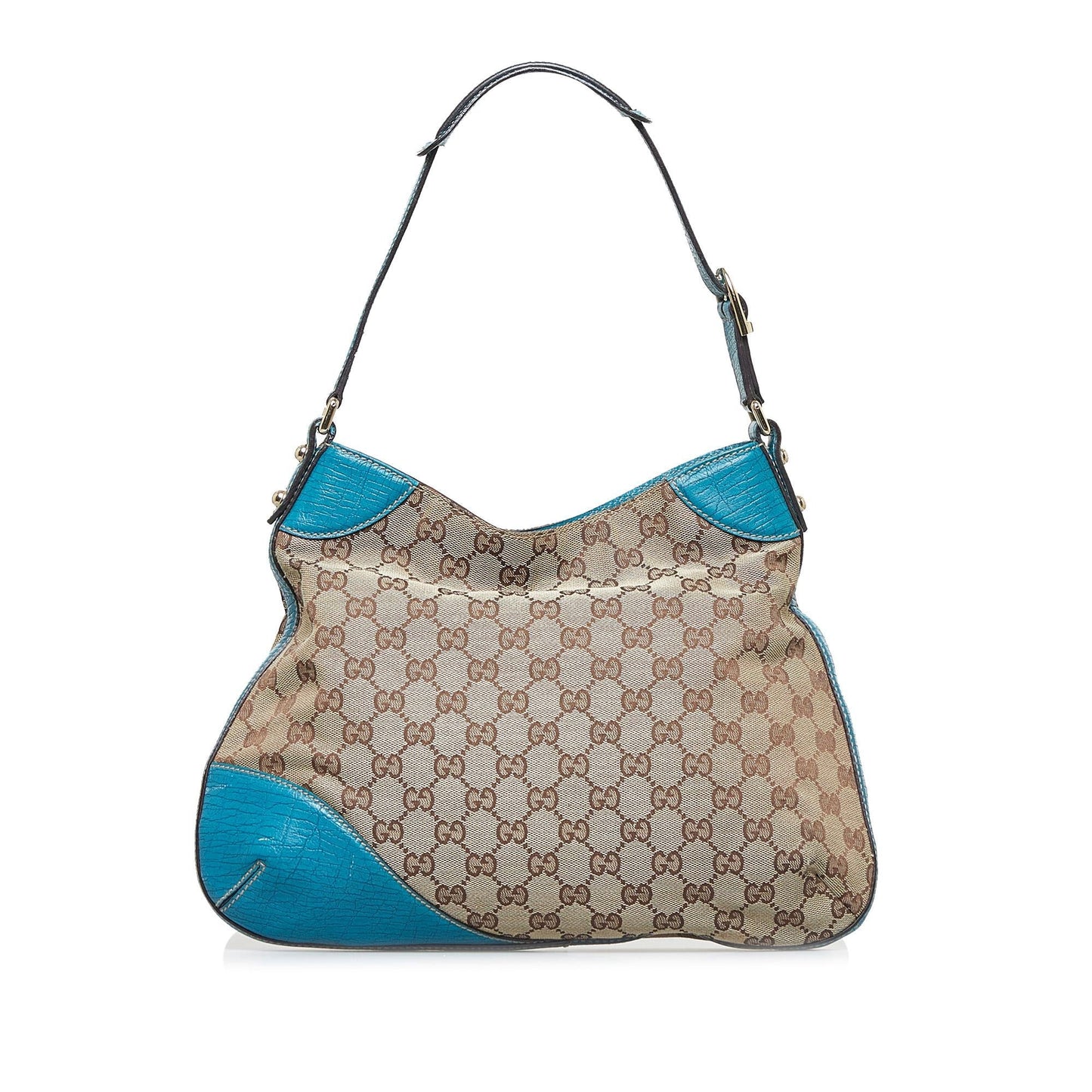 Gucci GG Web Hasler SHG-Q4GPEA Canvas Calf Brown Blue Shoulder Bag