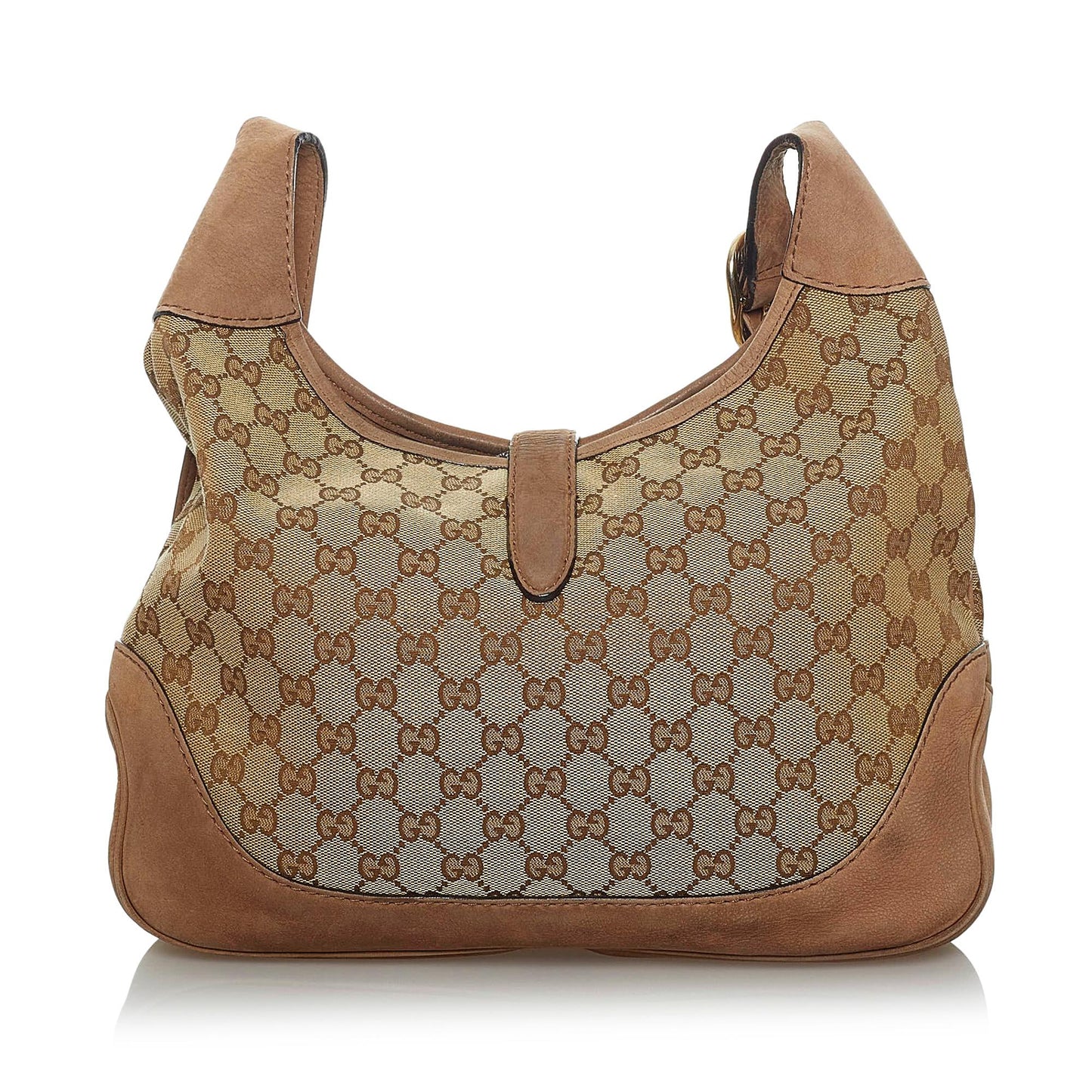 Gucci GG Web Jackie SHG Canvas Calf Brown Crossbody Bag